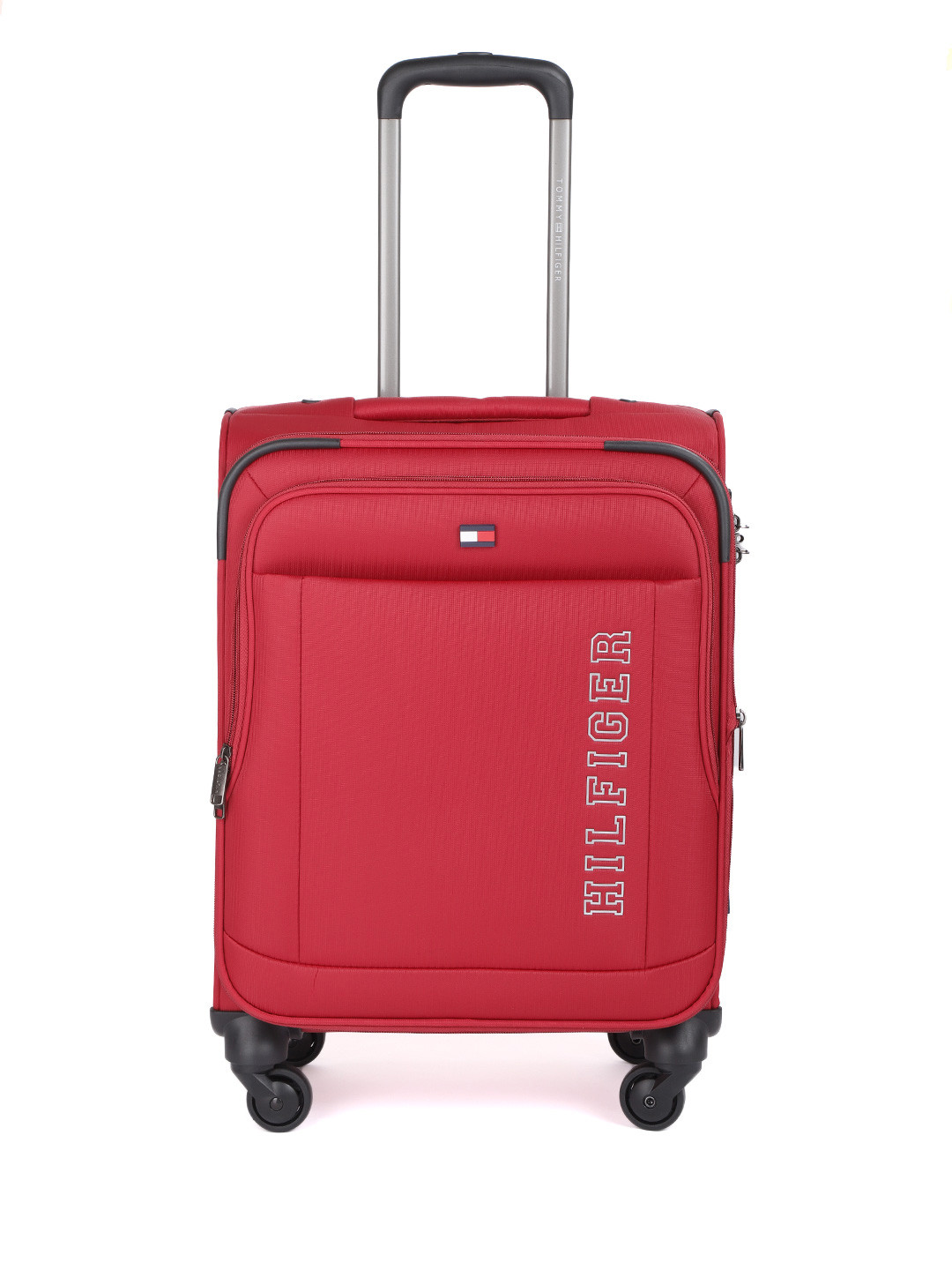 

Tommy Hilfiger Unisex Red Soft 4 Wheels 360-Degree Rotation Cabin Trolley Bag