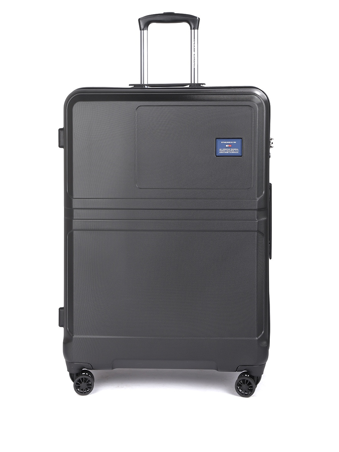 

Tommy Hilfiger Unisex Black Hard Luggage 360 Degree Skate 4-Wheel Large Trolley Suitcase