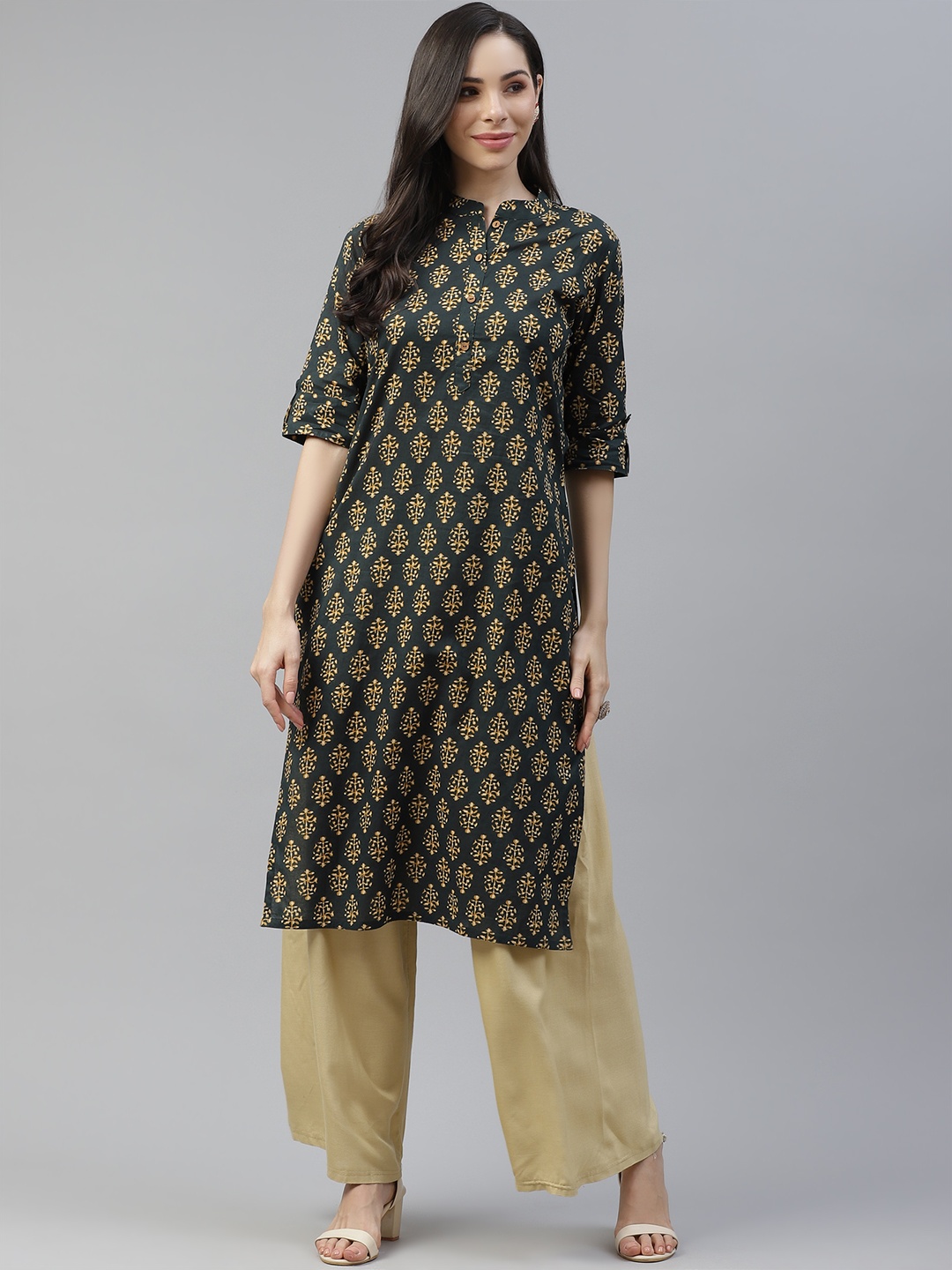 

Cayman Women Green & Beige Ethnic Motifs Printed Kurta