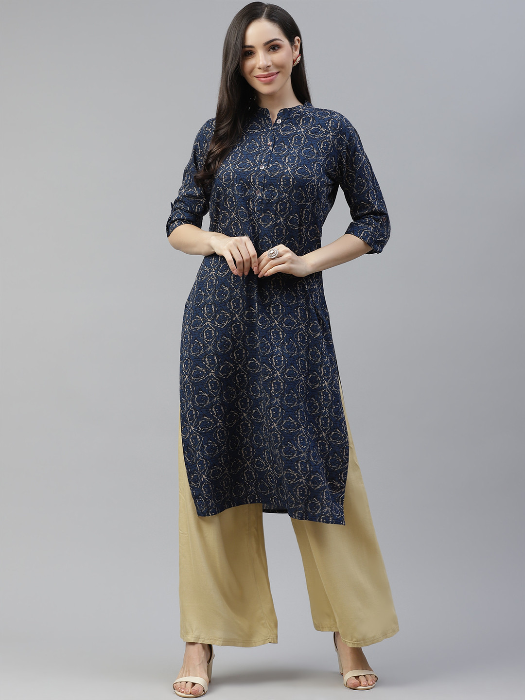

Cayman Women Navy Blue & Black Ethnic Motifs Printed Kurta