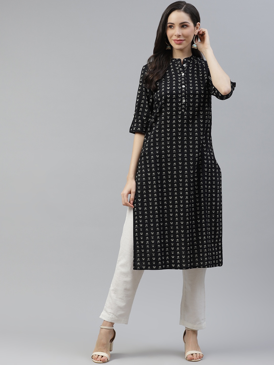 

Cayman Women Black & White Printed Kurta