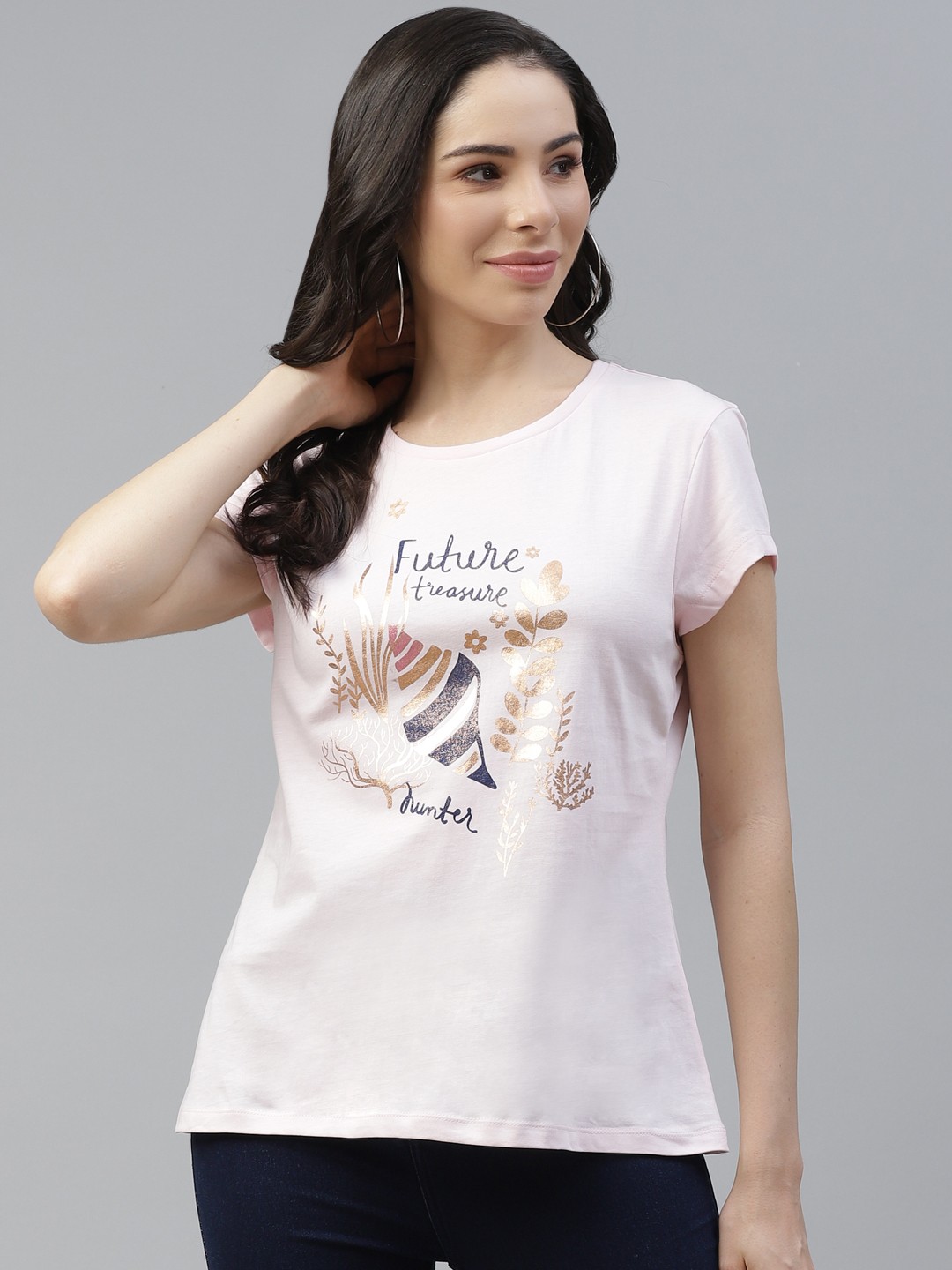 

Cayman Women Pink Cotton Printed T-shirt