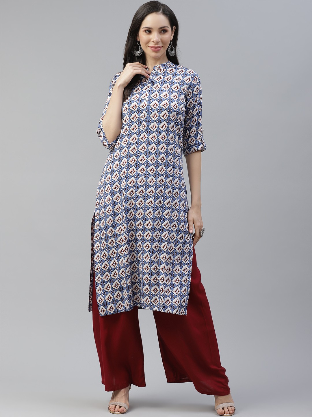 

Cayman Women Blue & White Ethnic Motifs Printed Kurta