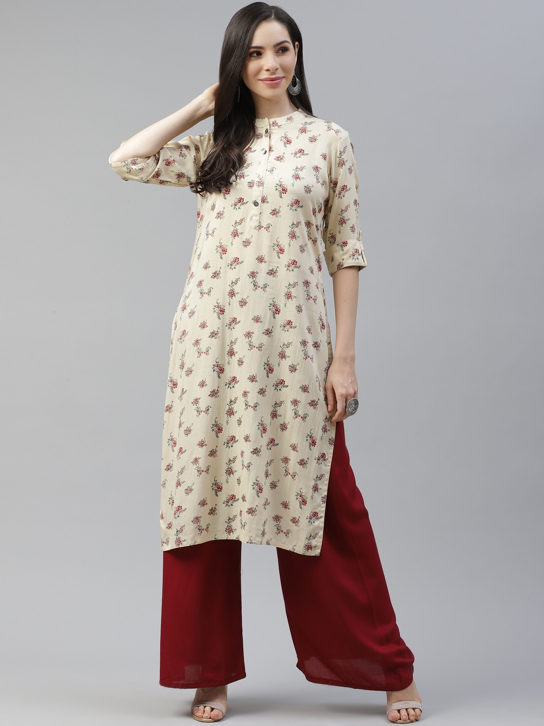 

Cayman Women Beige & Red Floral Printed Kurta