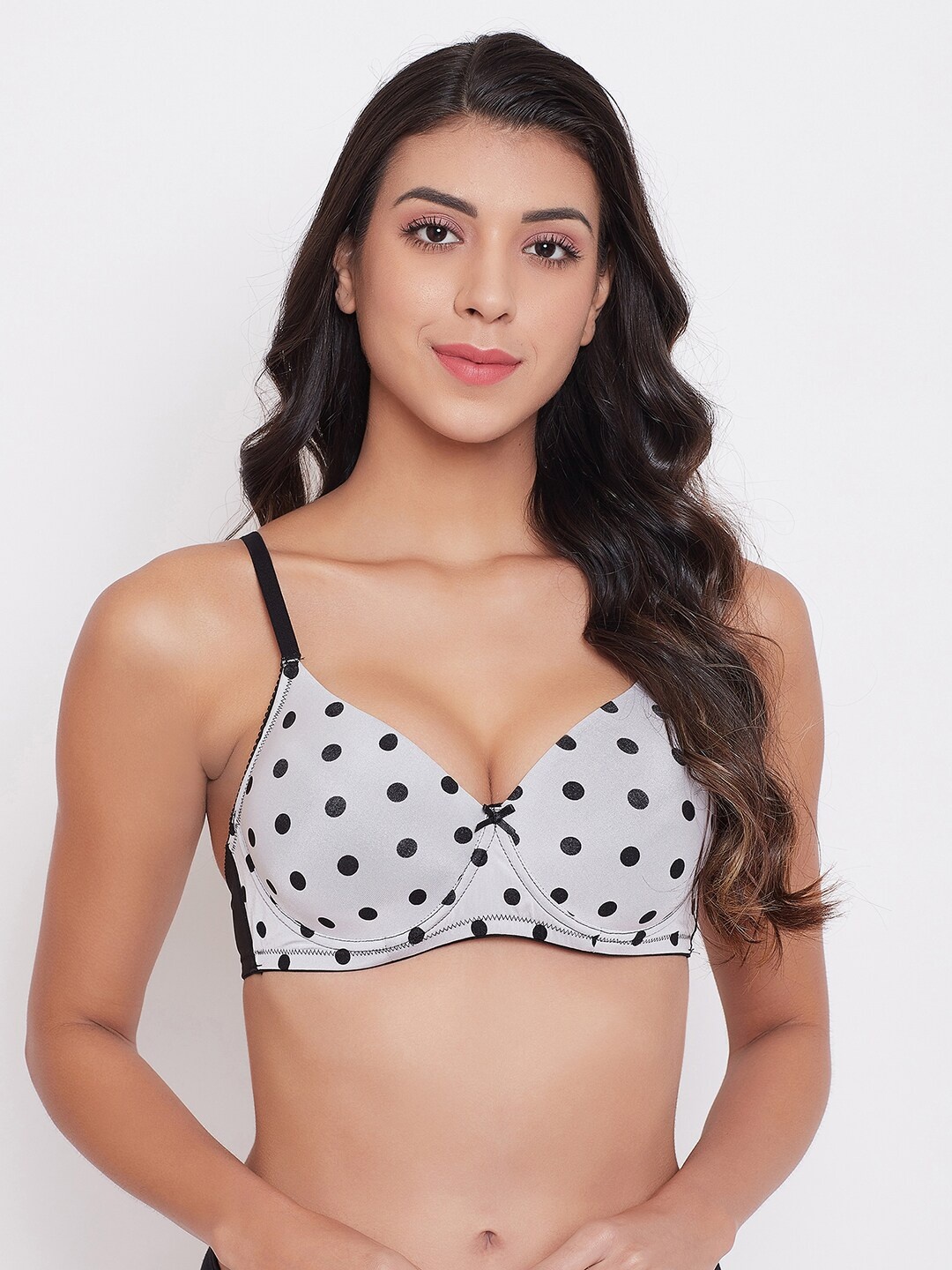 

Clovia Grey & Black Printed Underwired Lightly Padded T-shirt Bra BR2116P1836E