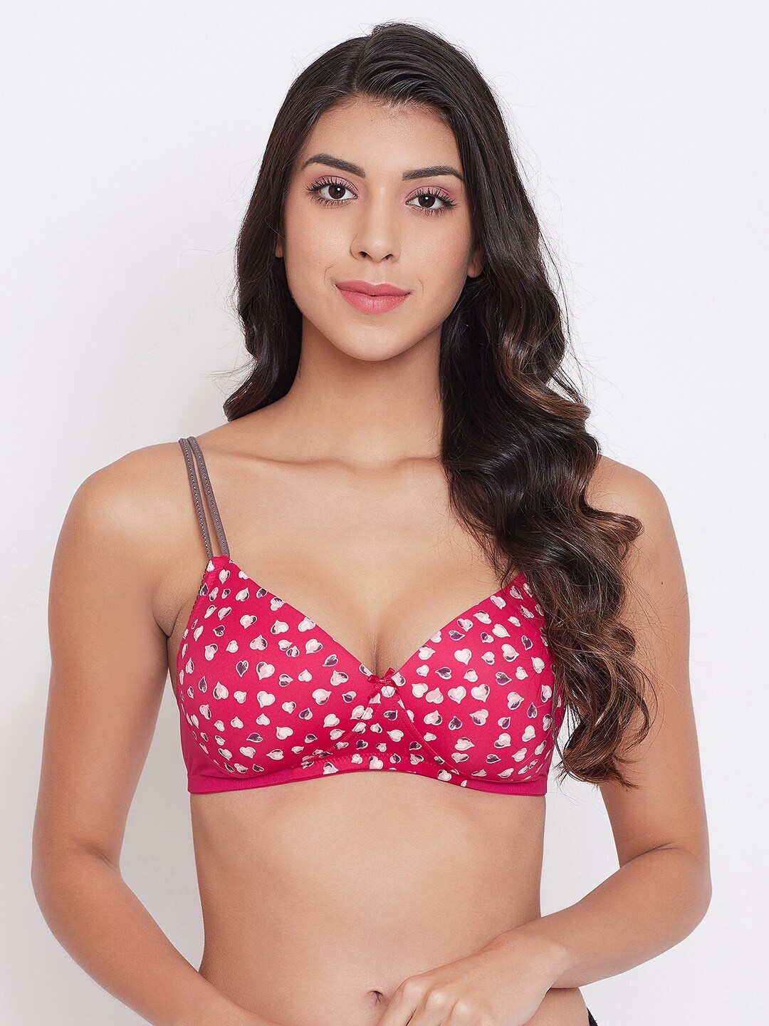 

Clovia Fuchsia & Beige Printed Non-Wired Lightly Padded T-shirt Bra
