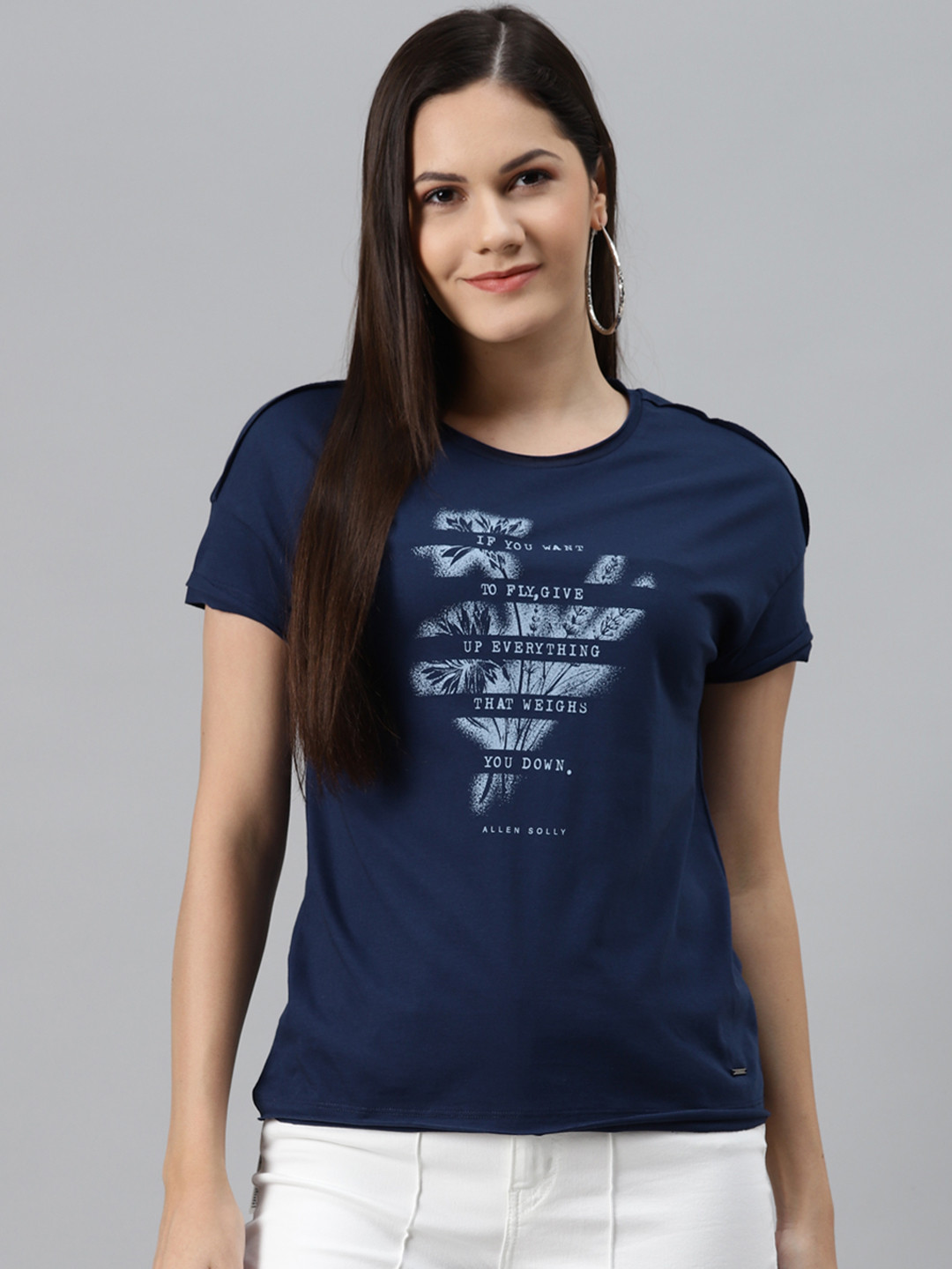 

Allen Solly Woman Women Navy Blue Solid Round Neck T-shirt