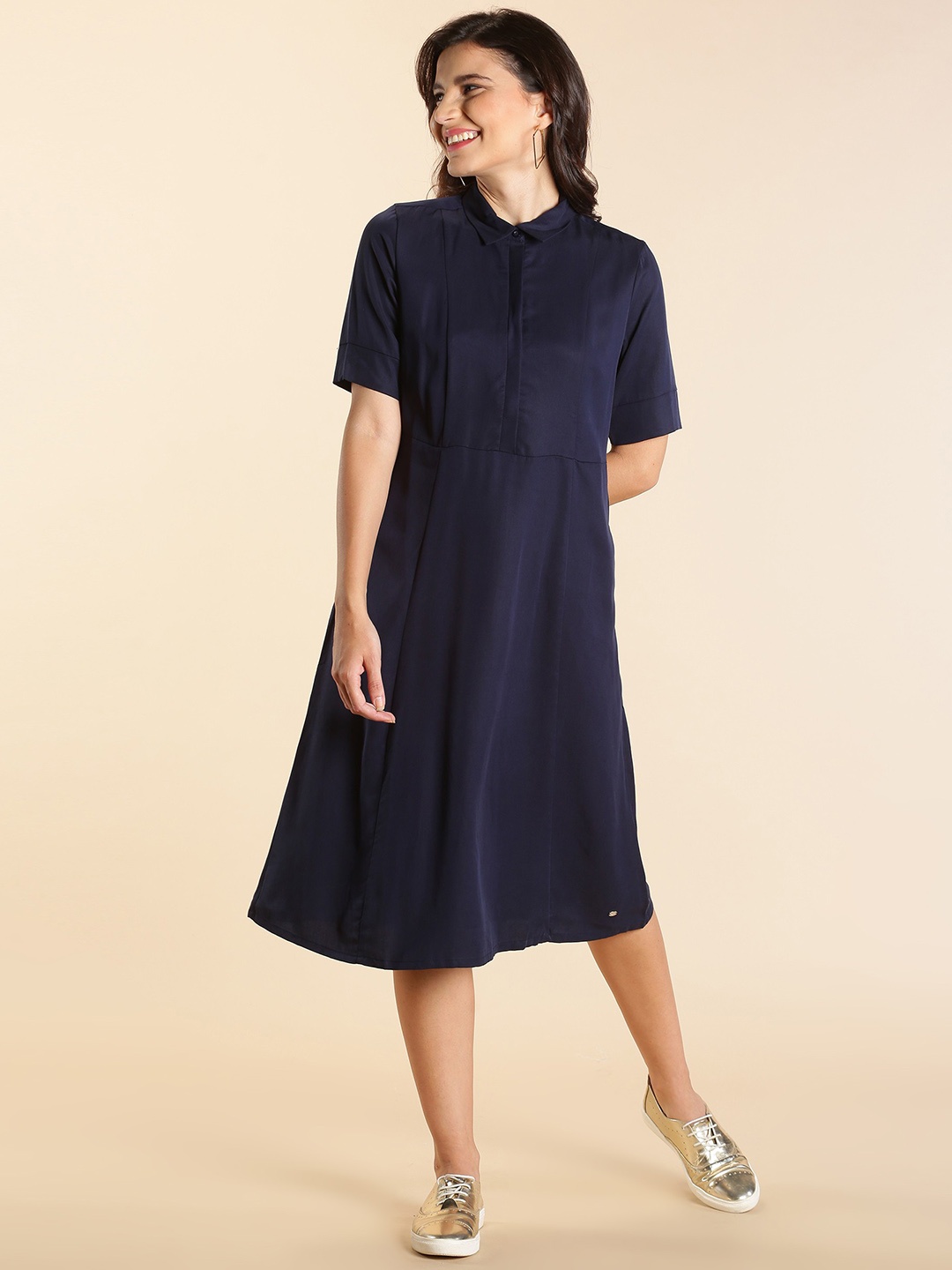 

Allen Solly Woman Navy Blue Solid A-Line Dress