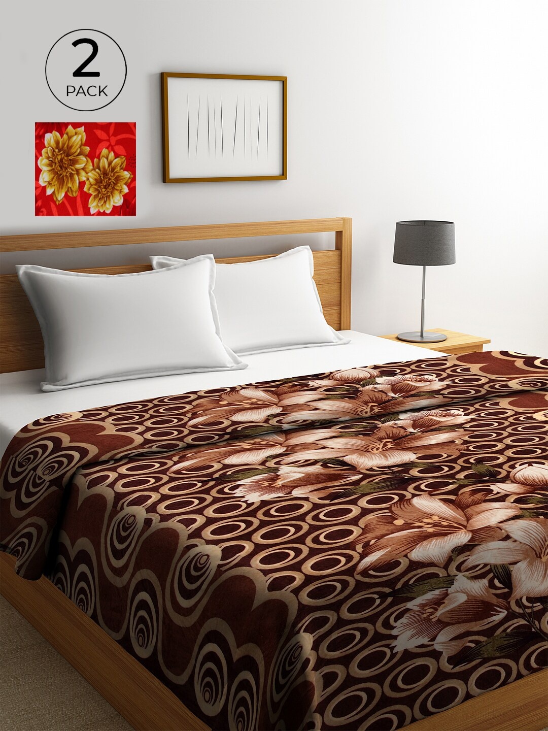 

KLOTTHE Multicoloured Set of 2 Floral AC Room 233 GSM Double Bed Comforter, Multi