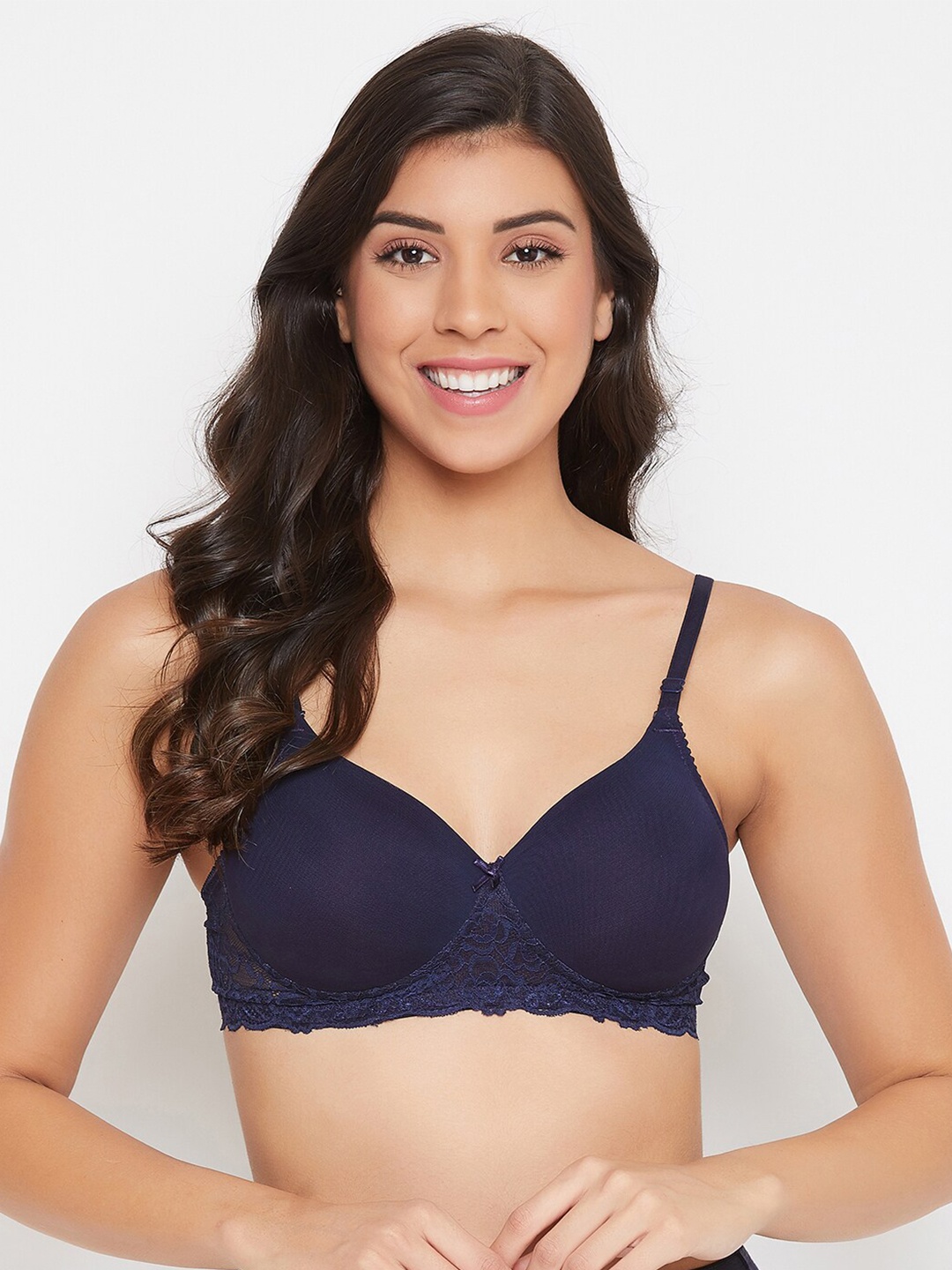 

Clovia Navy Blue Lace Non-Wired Lightly Padded T-shirt Bra BR2029M0832E