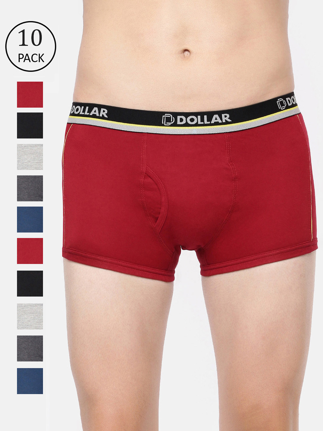 

Dollar Bigboss Men Pack of 10 Solid Super Combed Cotton Trunks MBTR-12-GLOTRUNK, Assorted