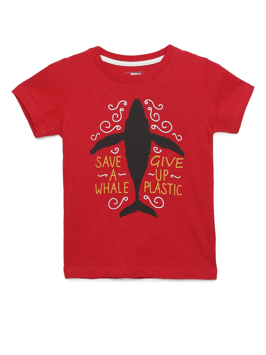 

UNDER FOURTEEN ONLY Boys Red & Black Pure Cotton Printed Round Neck T-shirt