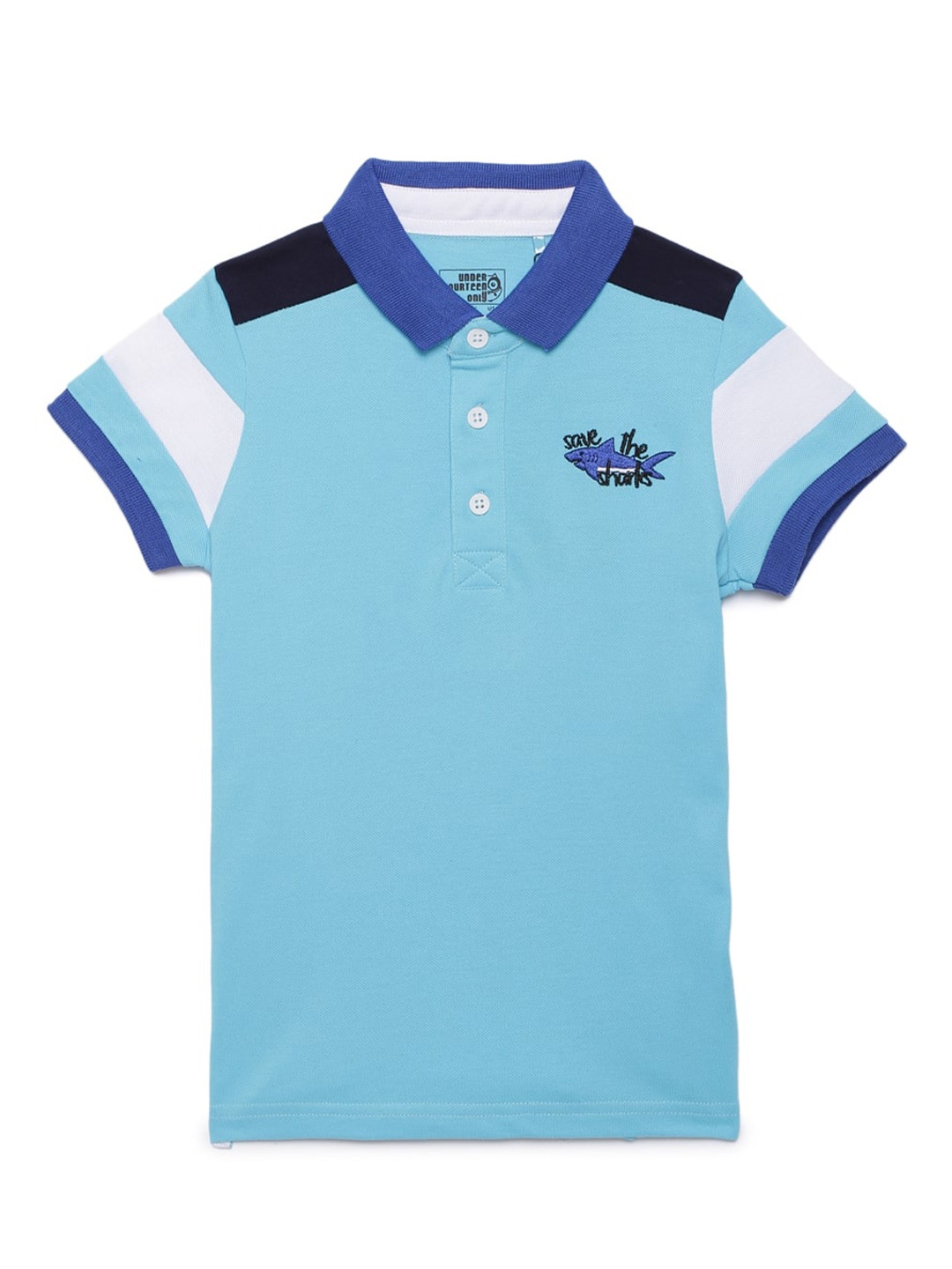 

UNDER FOURTEEN ONLY Boys Blue Pure Cotton Solid Polo Collar T-shirt