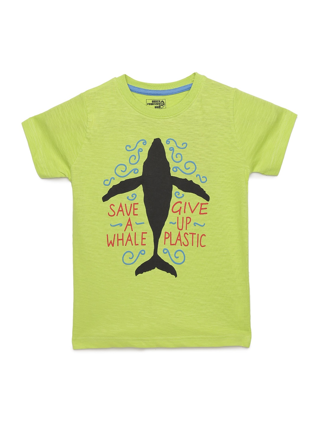 

UNDER FOURTEEN ONLY Boys Green & Black Pure Cotton Printed Round Neck T-shirt