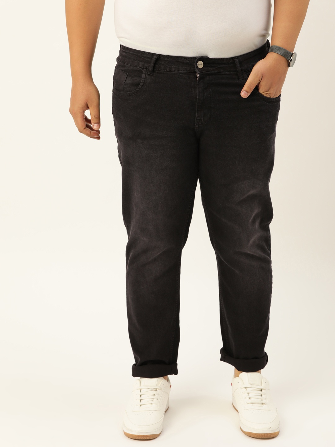 

Sztori Men Plus Size Black Slim Fit Light Fade Stretchable Jeans