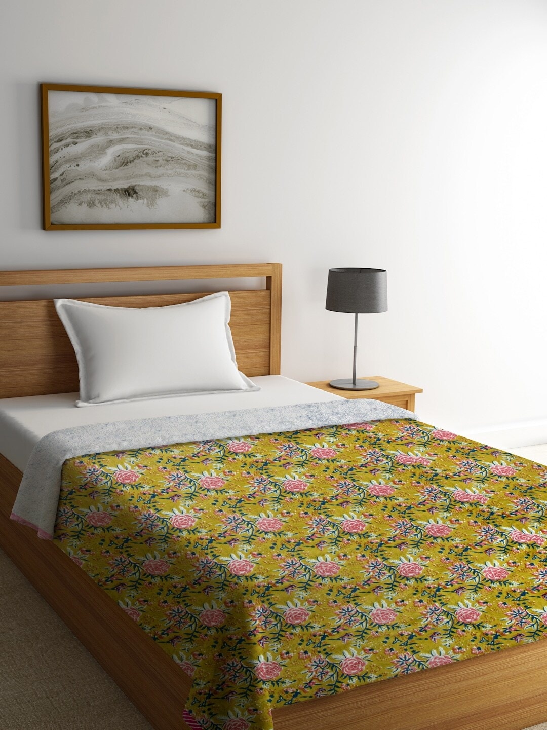 Rajasthan Decor Green & Pink Floral AC Room 120 GSM Single Bed Dohar