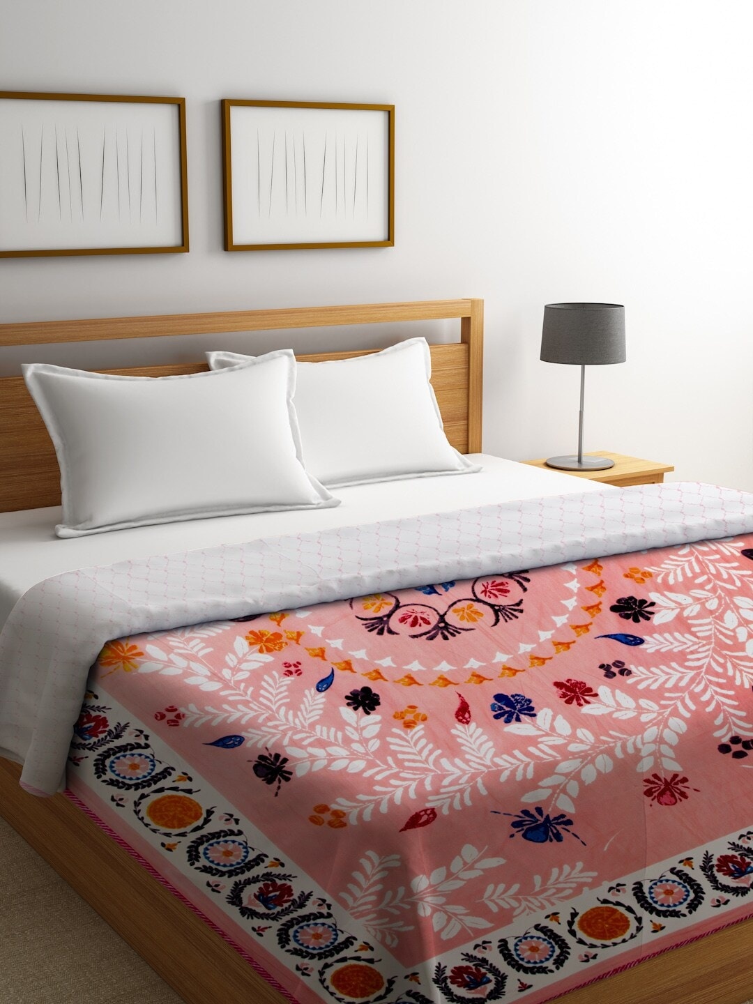 

Rajasthan Decor Pink & White Floral AC Room 120 GSM Double Bed Dohar