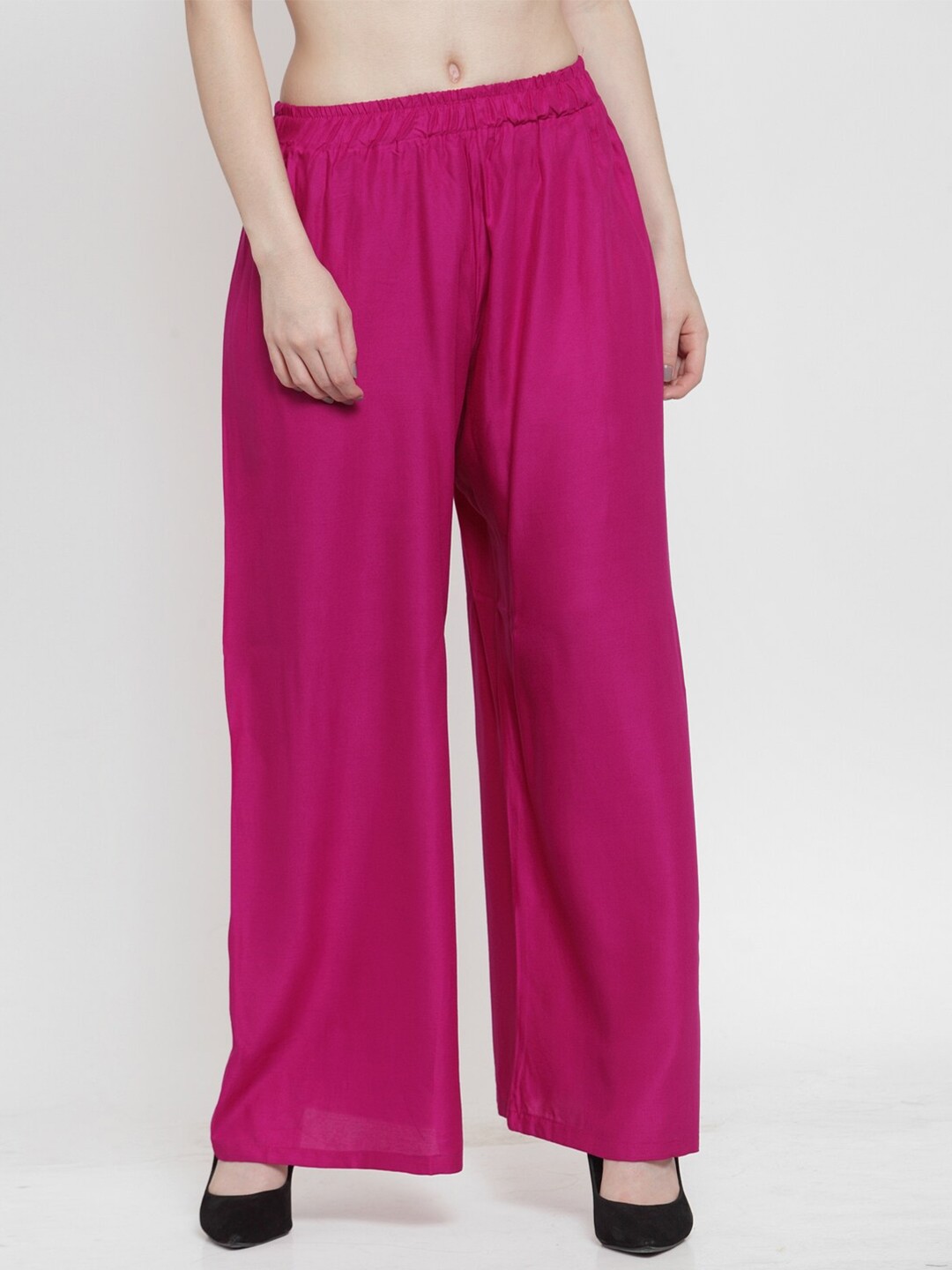 

TAG 7 Women Magenta Pink Solid Straight Palazzos