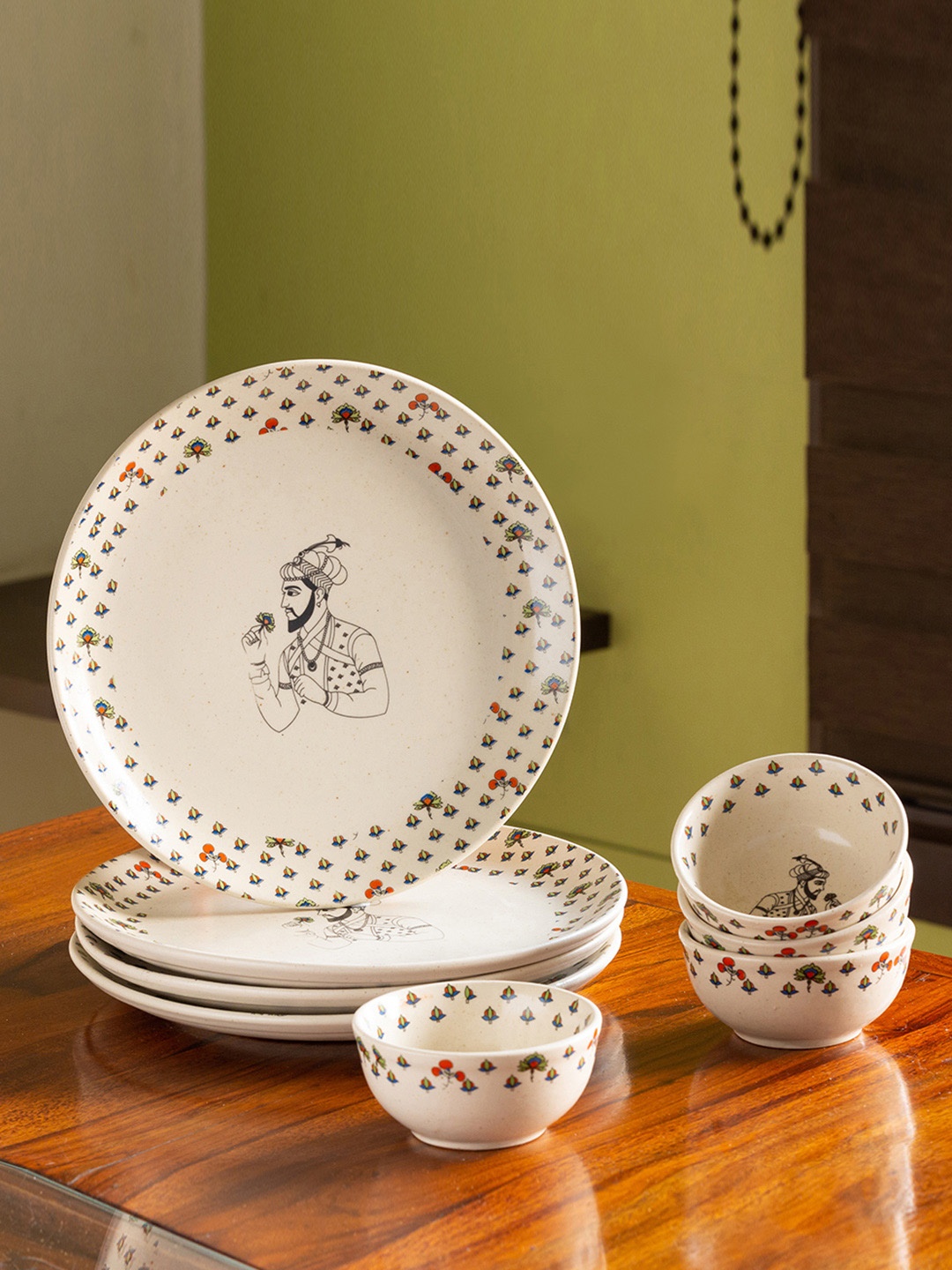 

ExclusiveLane Off-White & Green 8 Pieces Handcrafted Ceramic Dinner Set