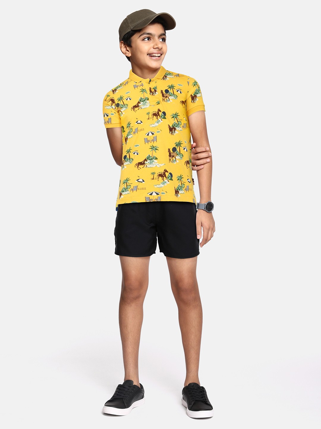 

U S Polo Assn Kids Boys Yellow Printed Polo Collar Pure Cotton T-shirt