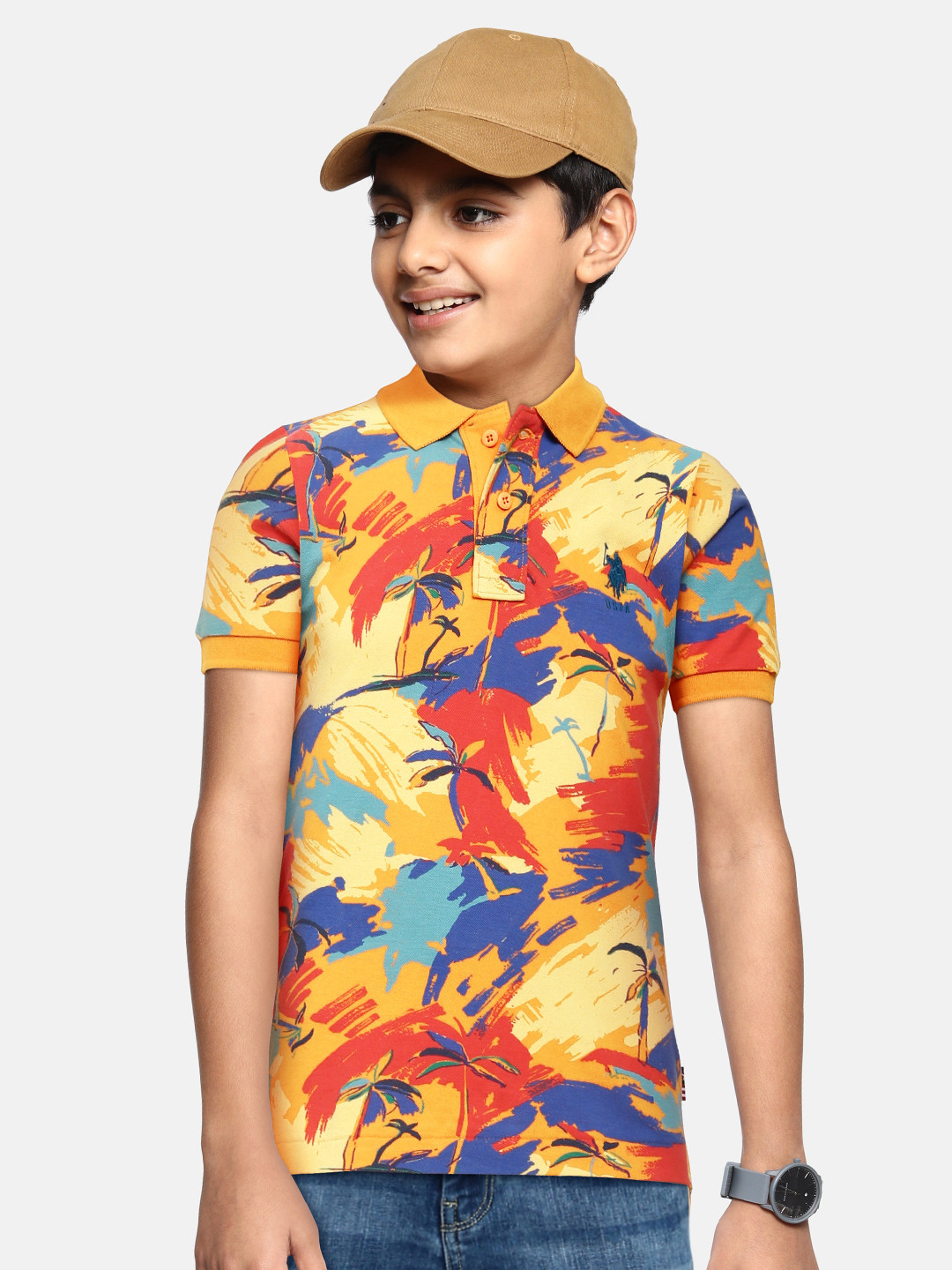 

U S Polo Assn Kids Boys Multi-Coloured Printed Pure Cotton T-shirt