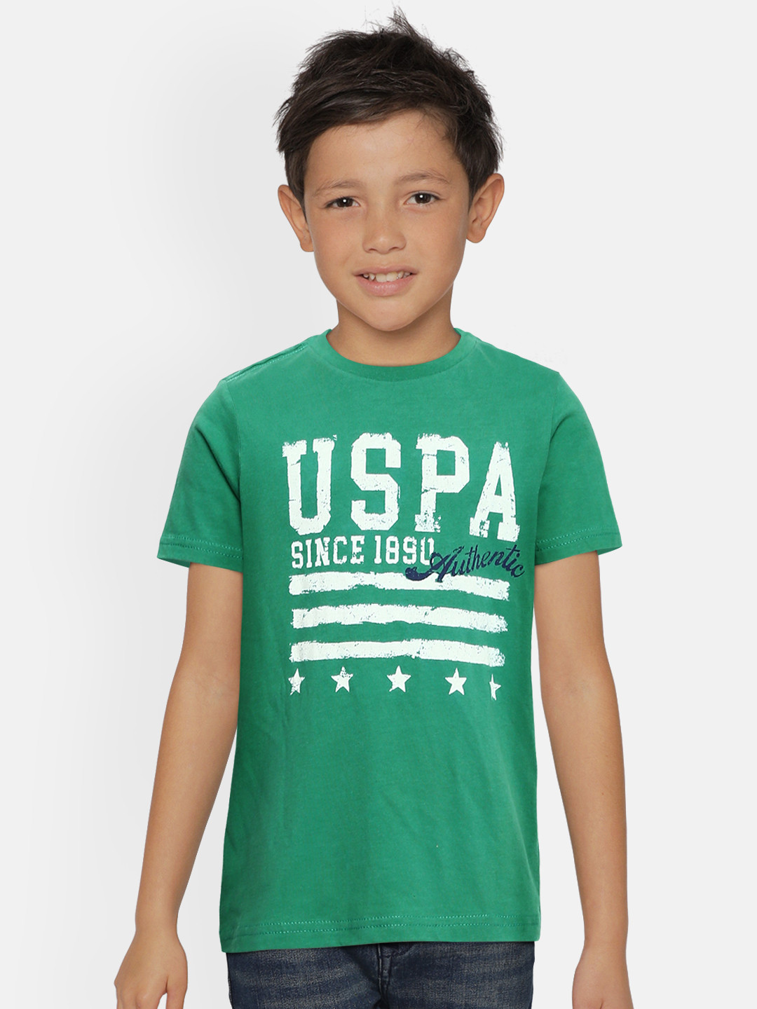 

U.S. Polo Assn. Kids Boys Green Brand Logo Printed Pure Cotton T-shirt