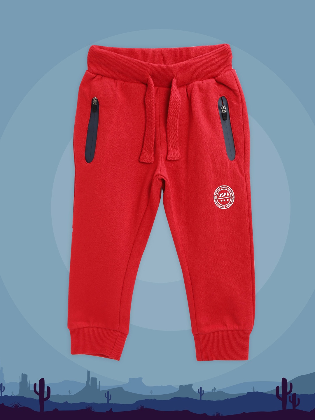 

U.S. Polo Assn. Kids Boys Red Solid Pure Cotton Joggers