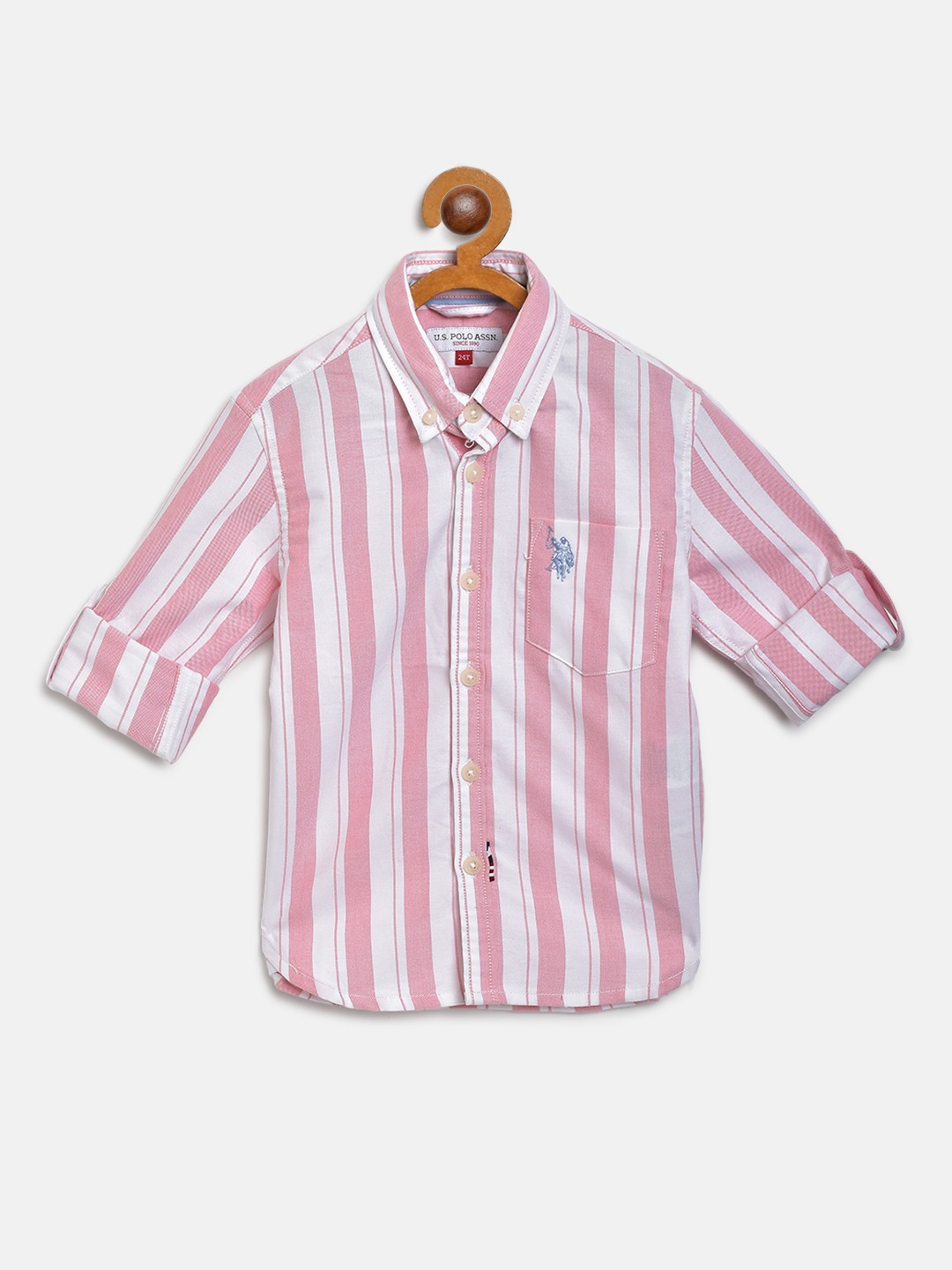 

U S Polo Assn Kids Boys White & Pink Striped Pure Cotton Casual Shirt