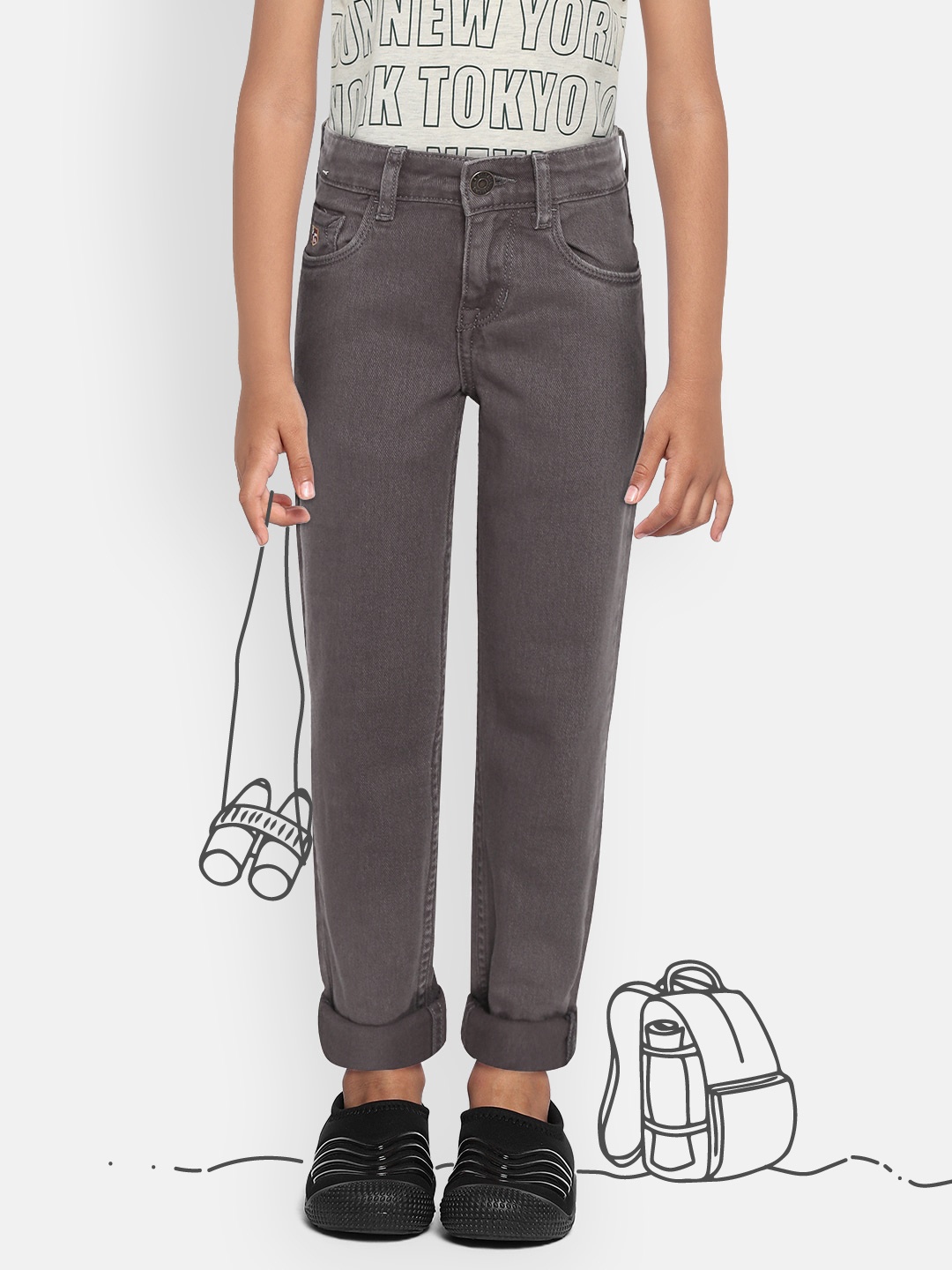 

U S Polo Assn Kids Boys Grey Solid Mid Rise Stretchable Jeans