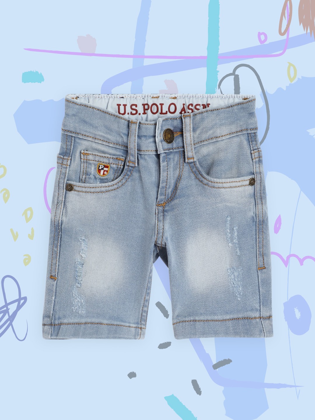 

U.S. Polo Assn. Kids Boys Blue Washed Mid-Rise Denim Shorts