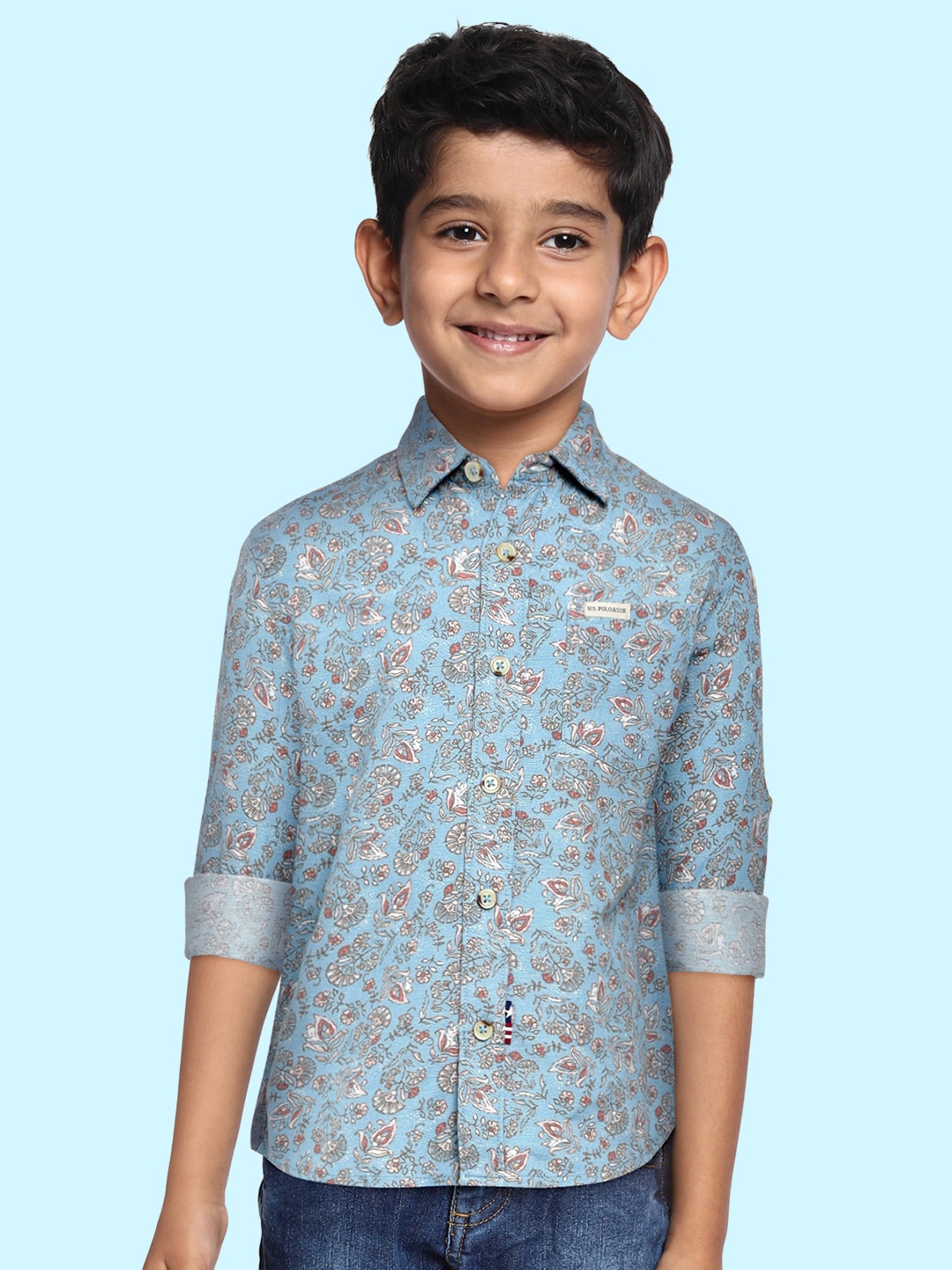 

U S Polo Assn Kids Boys Blue Floral Printed Casual Shirt