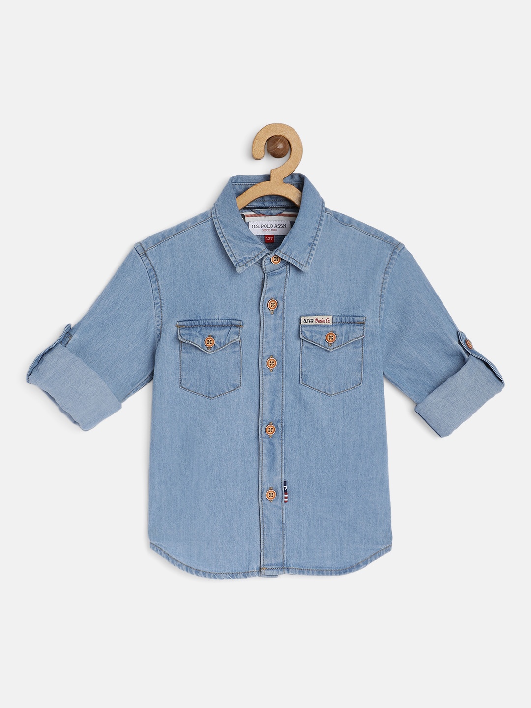 

U.S. Polo Assn. Kids Boys Blue Solid Pure Cotton Denim Shirt