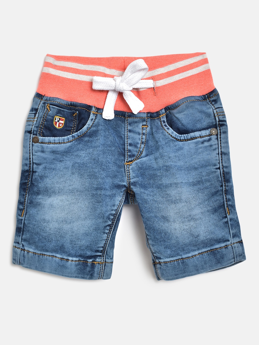 

U S Polo Assn Kids Boys Blue & Coral Pink Washed Mid-Rise Denim Shorts