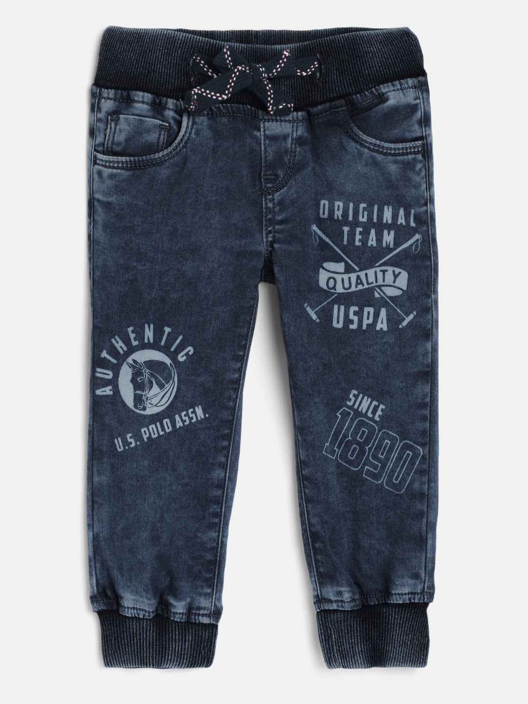 

U.S. Polo Assn. Kids Boys Navy Blue Jogger Light Fade Printed Stretchable Jeans