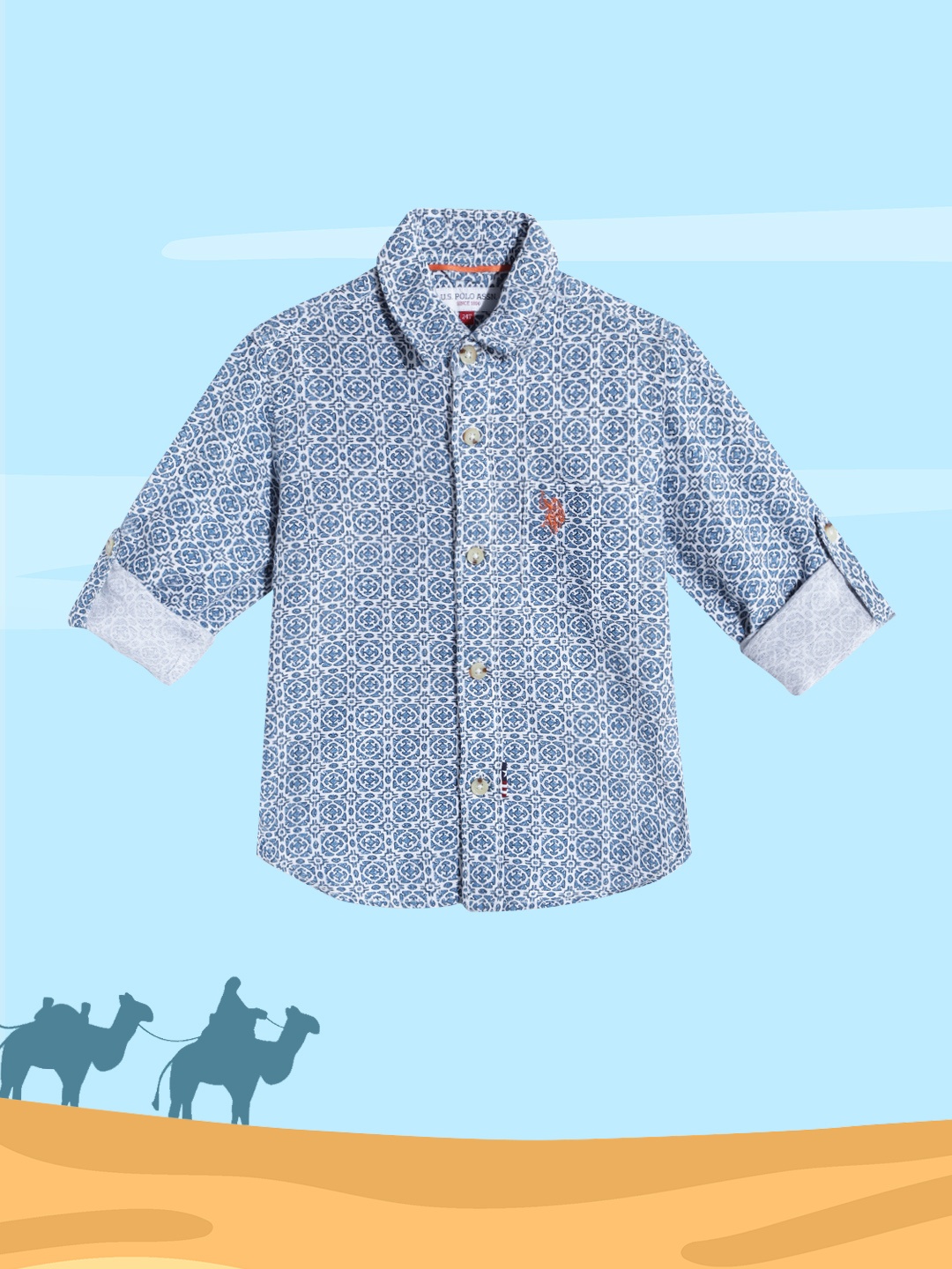 

U S Polo Assn Kids Boys White & Blue Printed Casual Shirt