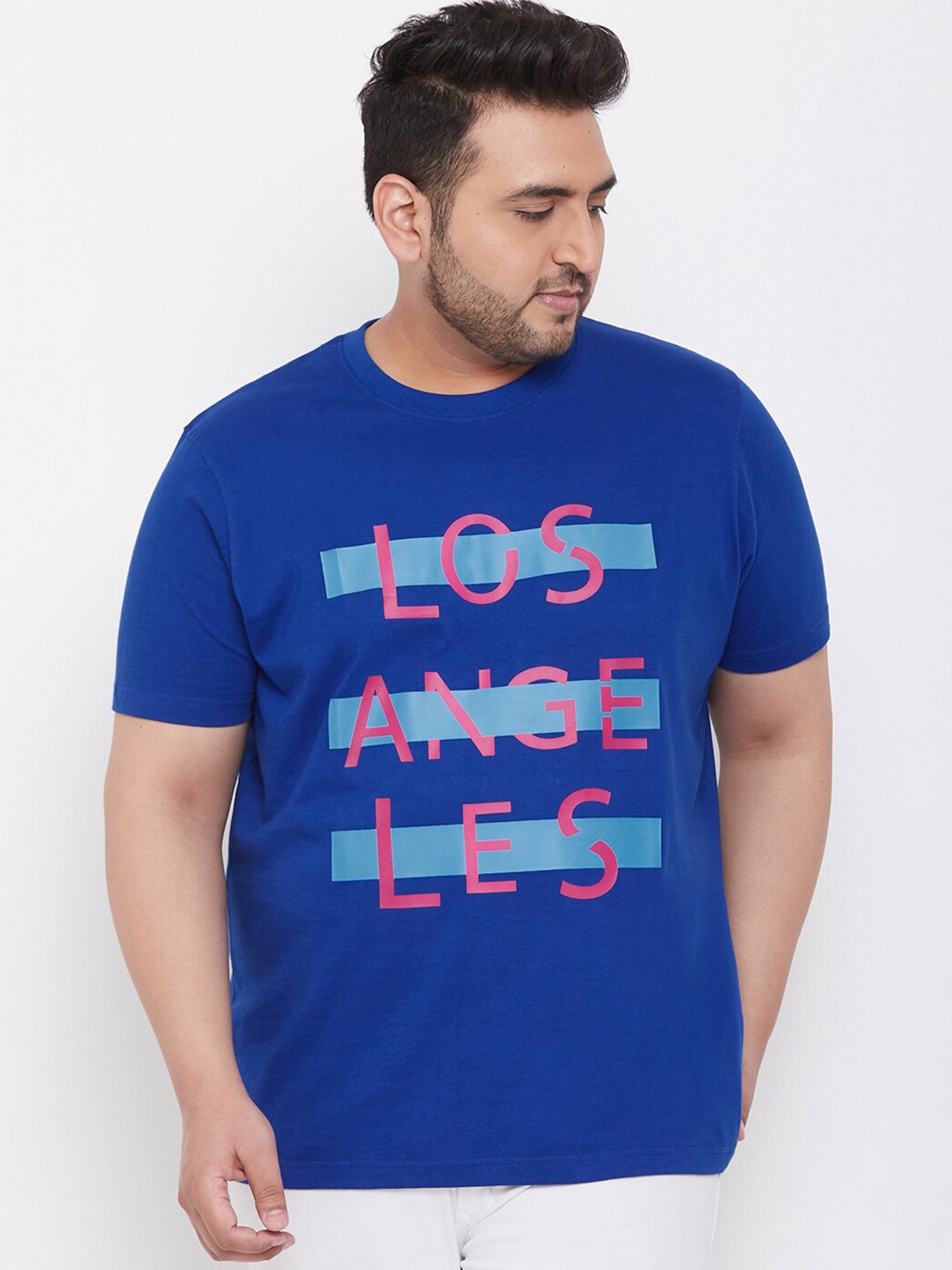 

bigbanana Men Blue & Red Pure Cotton Printed Round Neck T-shirt