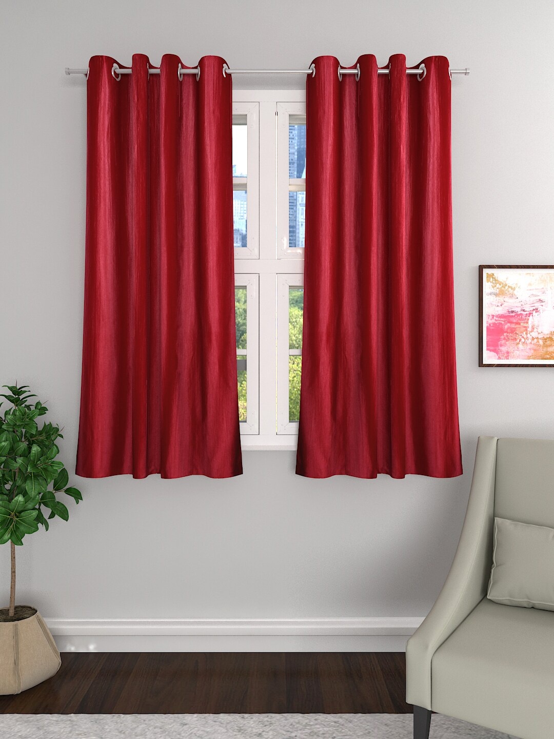 

ROMEE Red Set of 2 Room Darkening Window Curtains