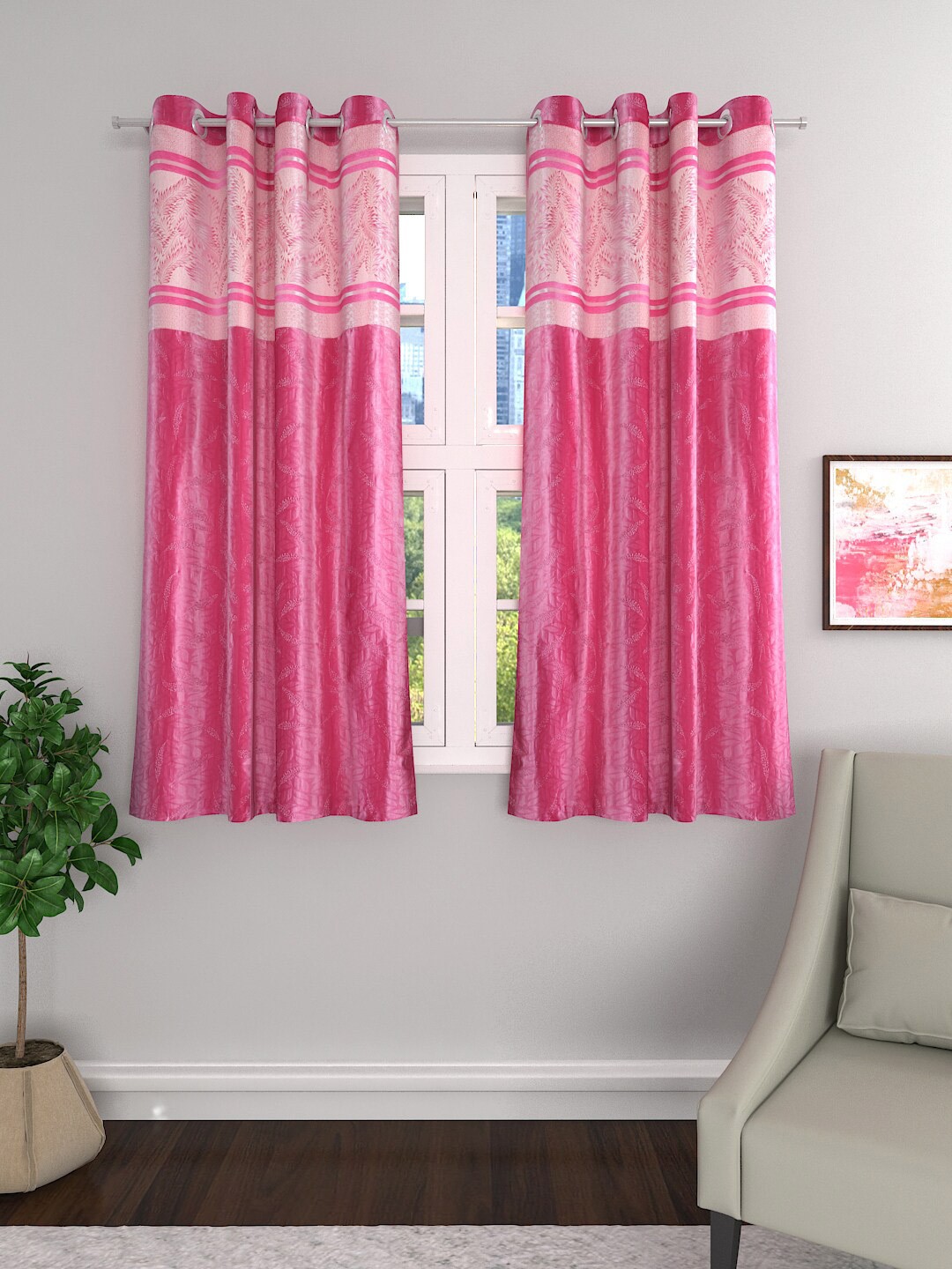 

ROMEE Pink & White Set of 2 Room Darkening Window Curtains