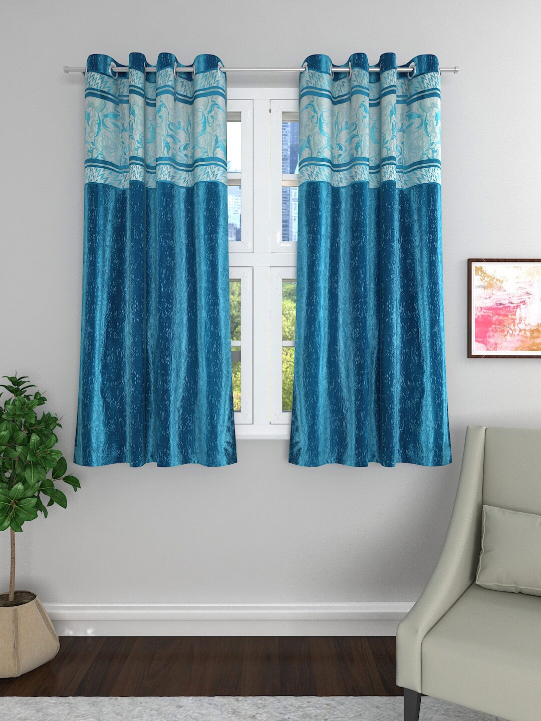 

ROMEE Turquoise Blue Set of 2 Room Darkening Window Curtains