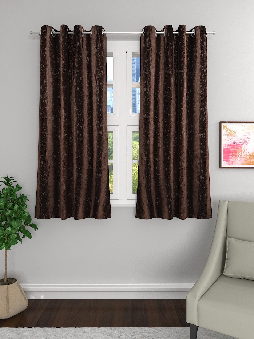 

ROMEE Coffee Brown Set of 2 Room Darkening Window Curtains