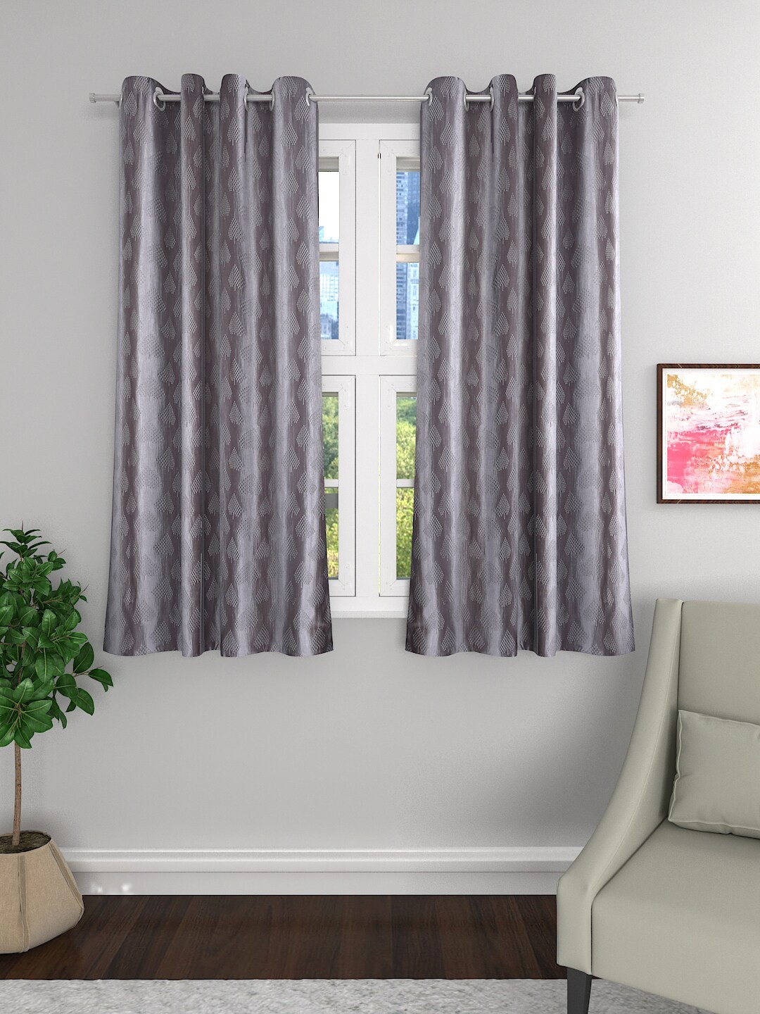 

ROMEE Grey Set of 2 Room Darkening Window Curtains