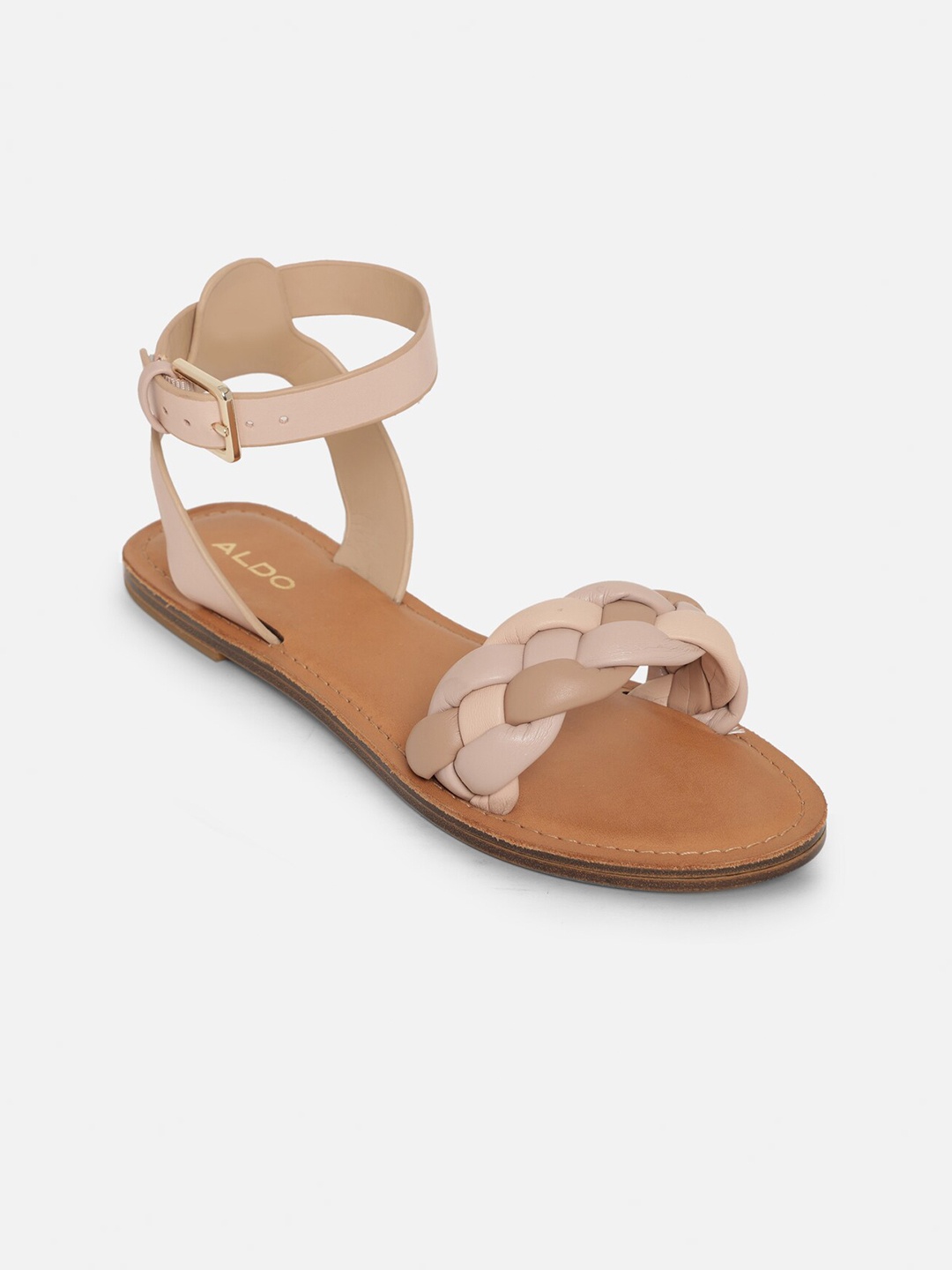 

ALDO Women Pink Solid Leather Open Toe Flats