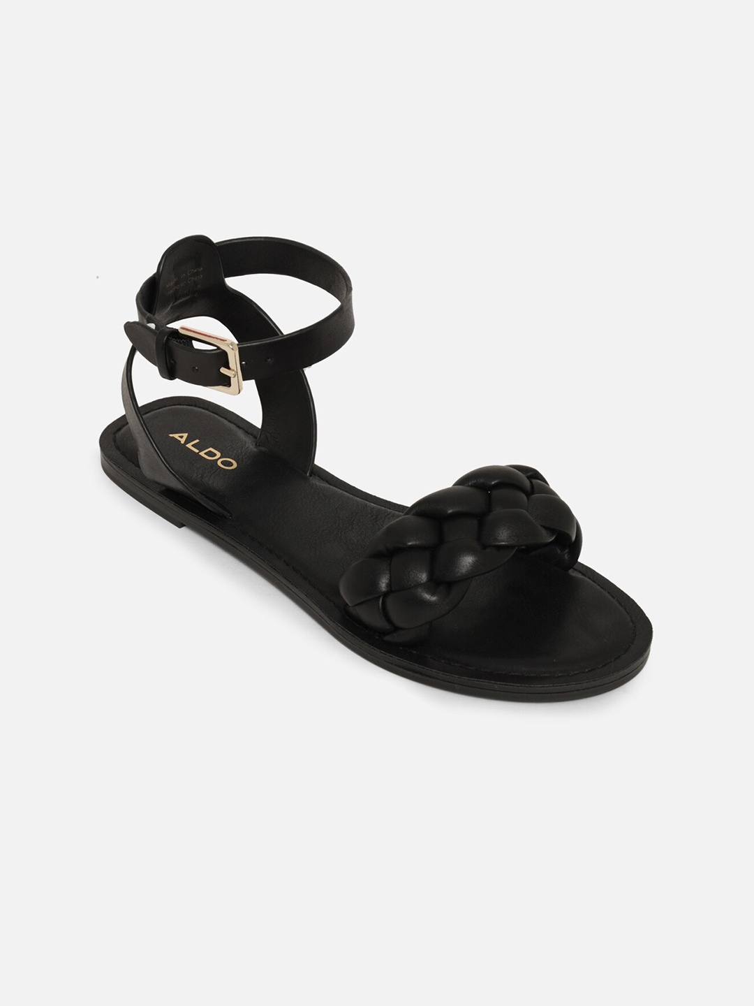 

ALDO Women Black Solid Leather Open Toe Flats