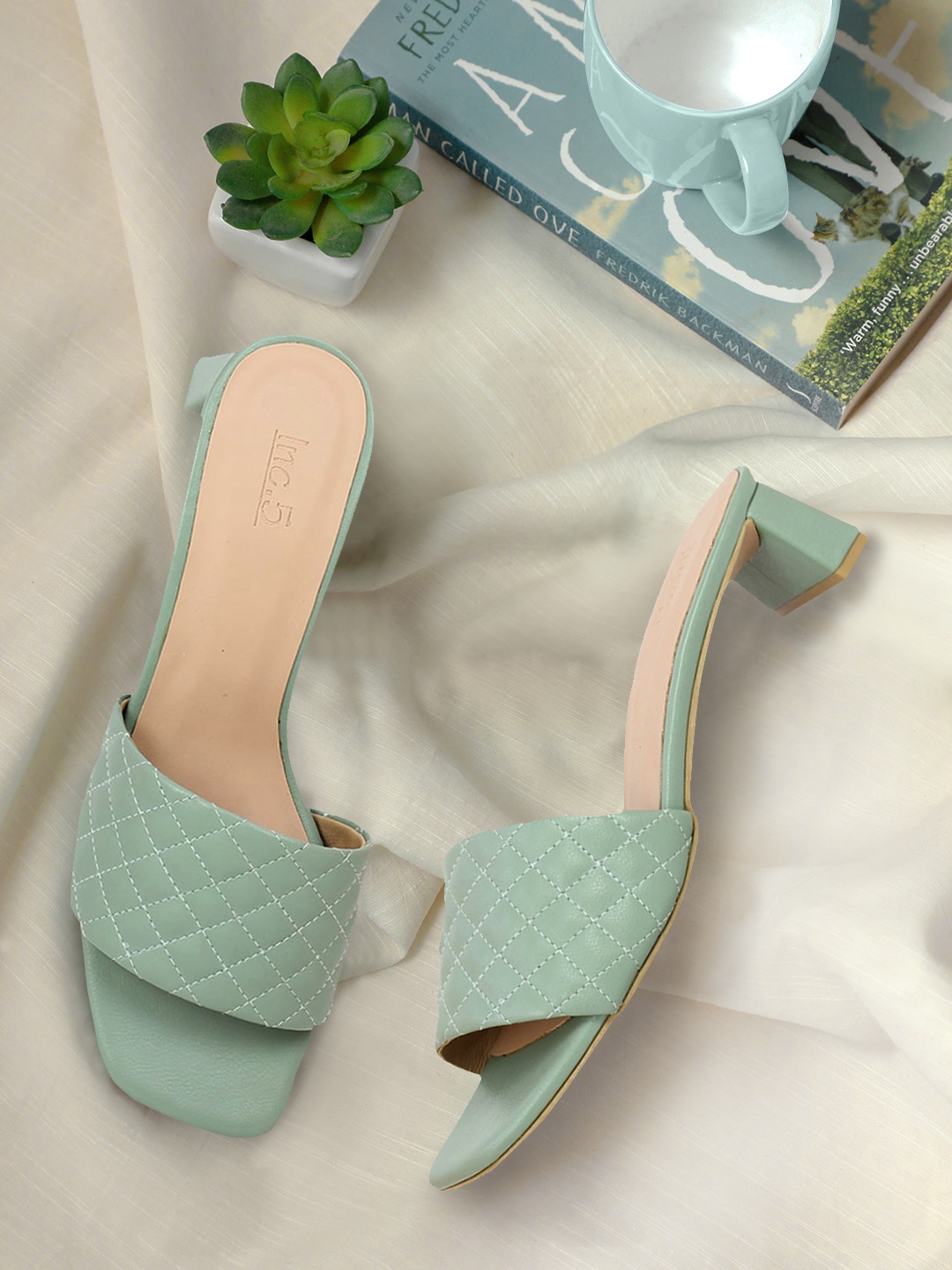 

Inc 5 Women Green Solid Open Toe Heels