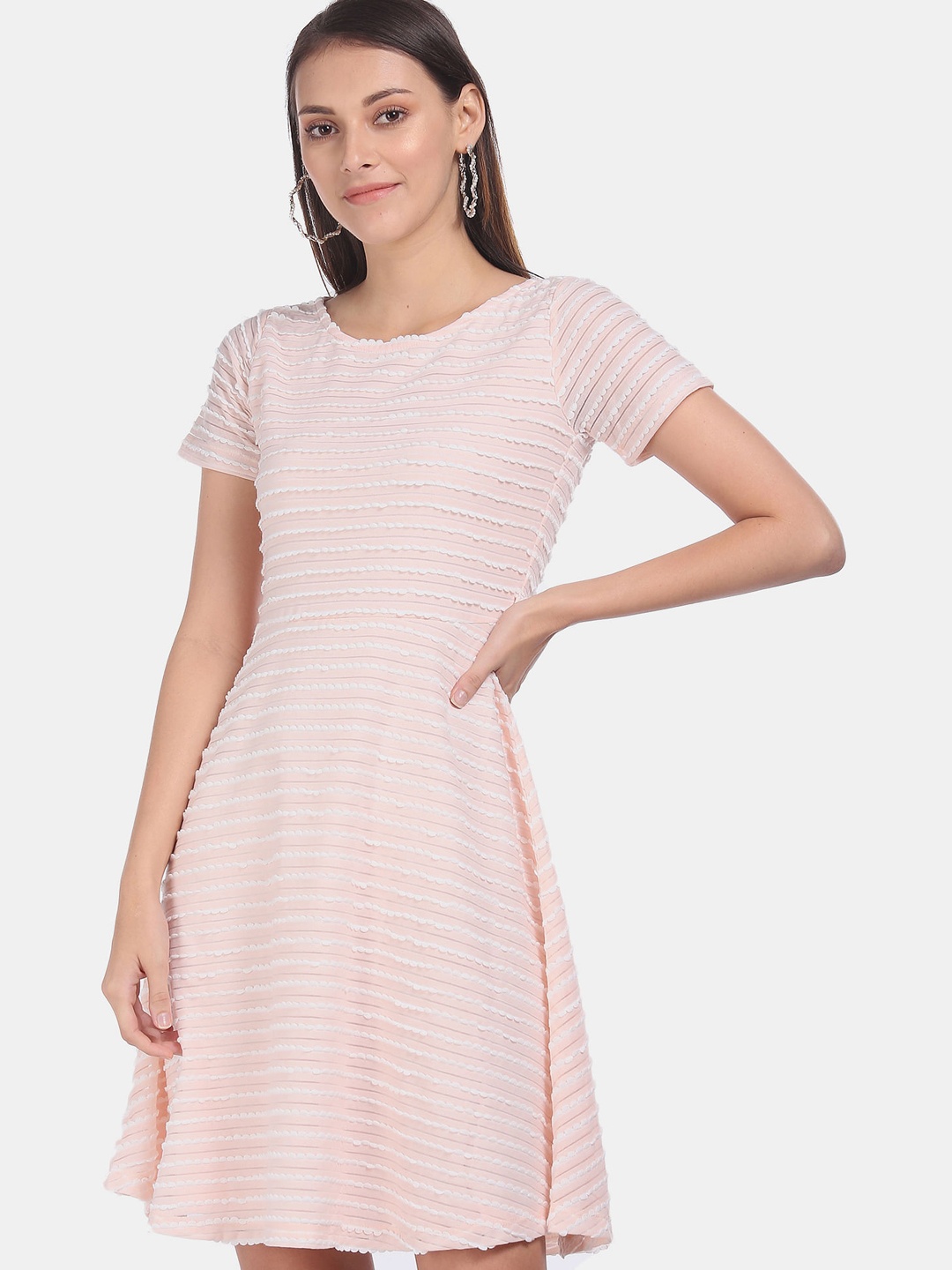 

Sugr Women Pink & White Striped A-Line Dress