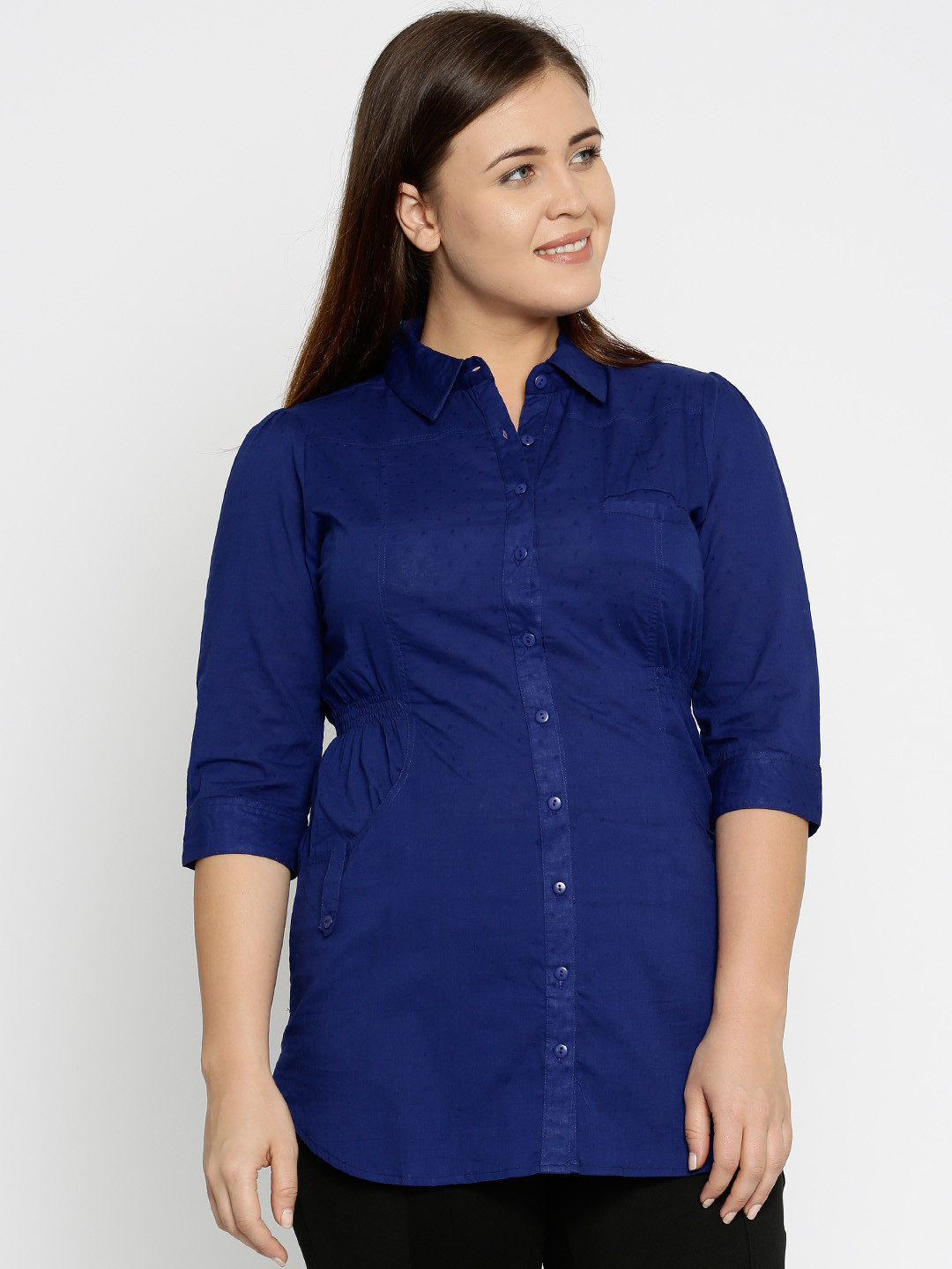 

Style Quotient Women Blue Self-Design Plus Size Shirt