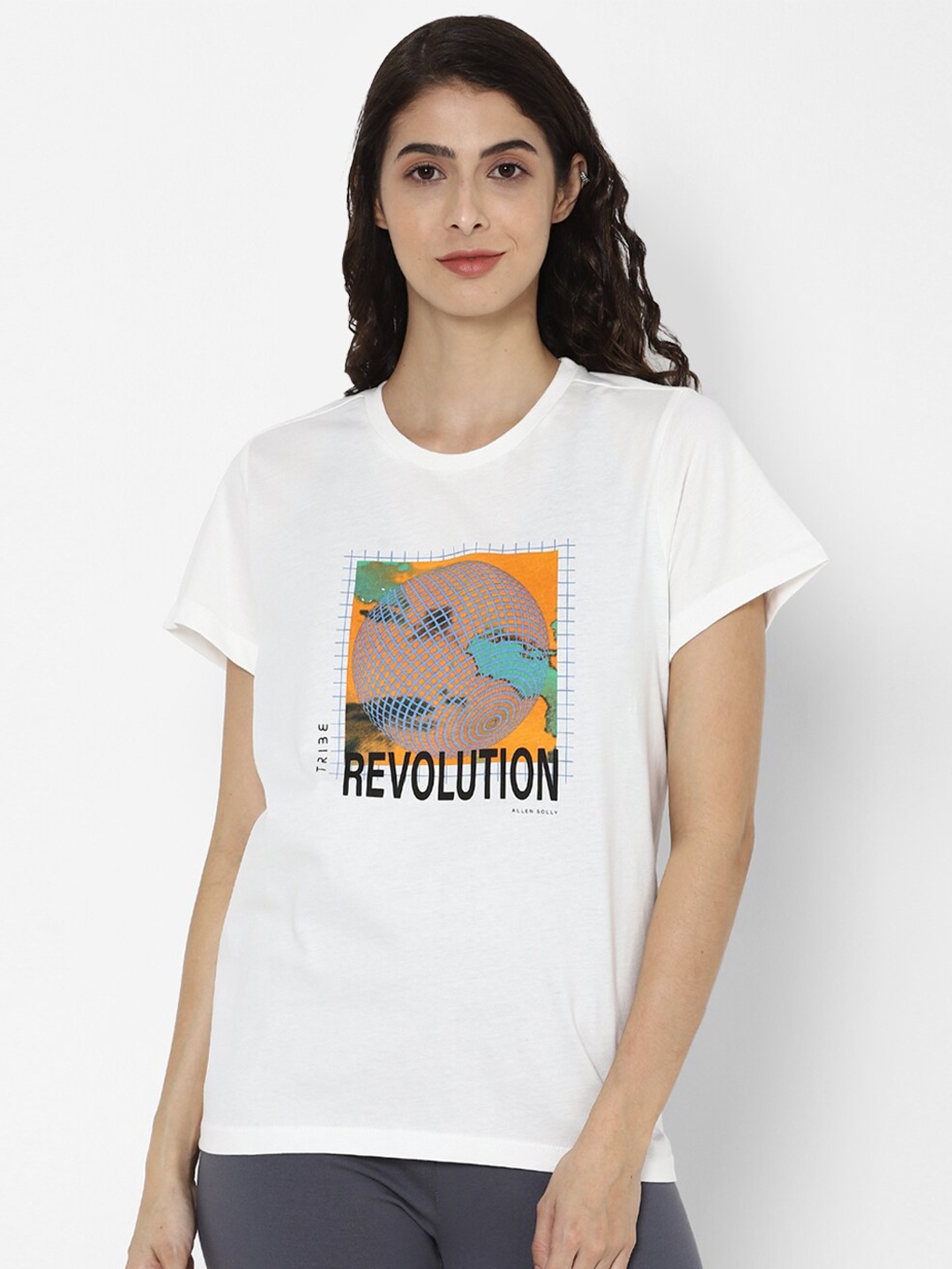 

Allen Solly Woman Women White Printed Round Neck T-shirt