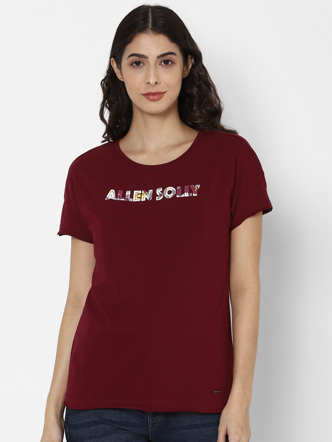 

Allen Solly Woman Women Maroon Printed Round Neck T-shirt