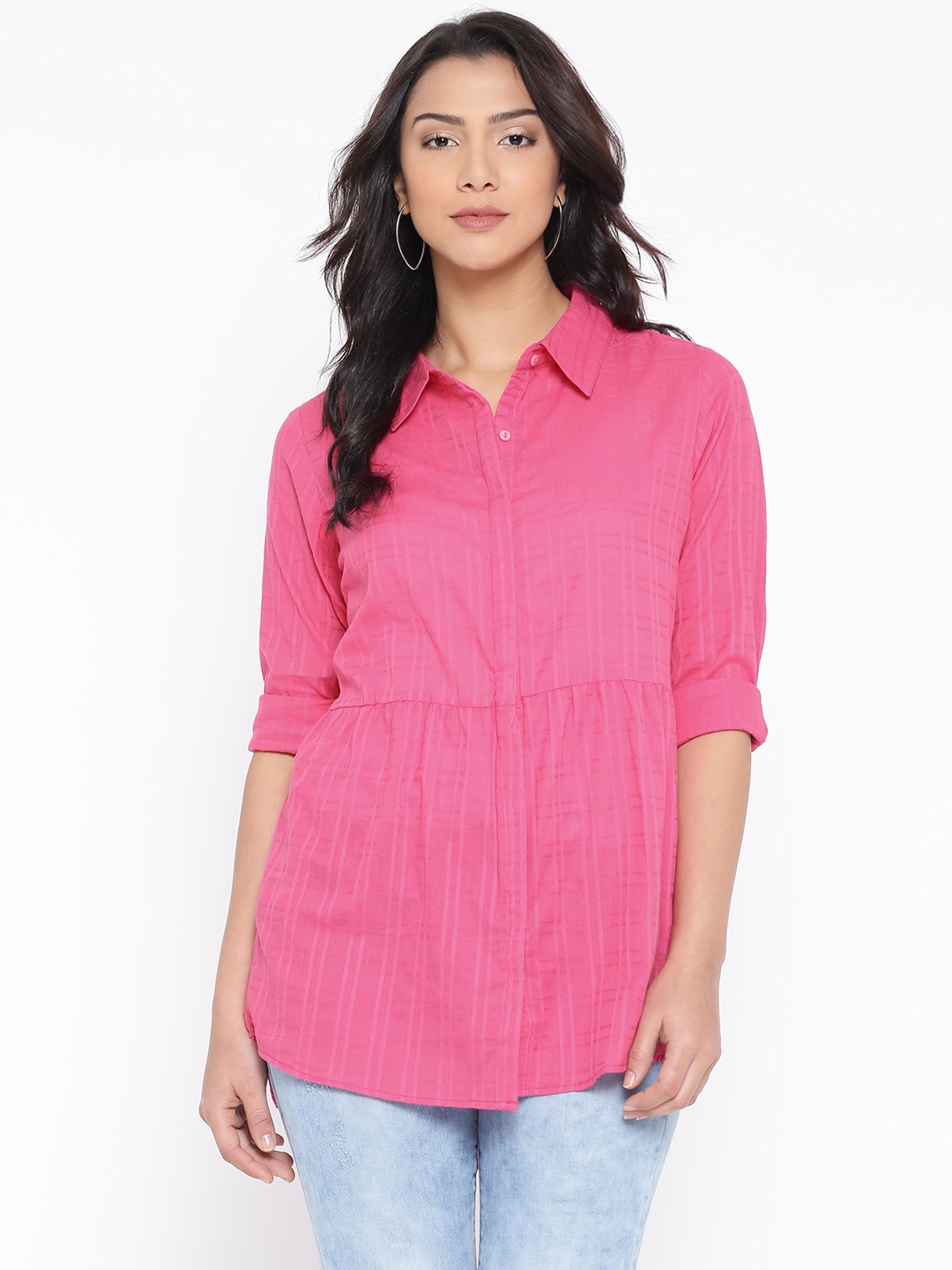 

Style Quotient Women Pink Self-Striped Casual Shirt