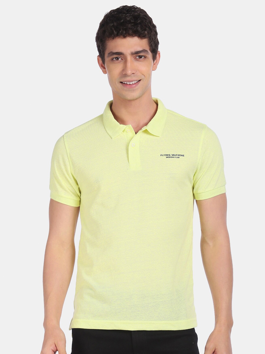 

Flying Machine Men Yellow Solid Polo Collar T-shirt